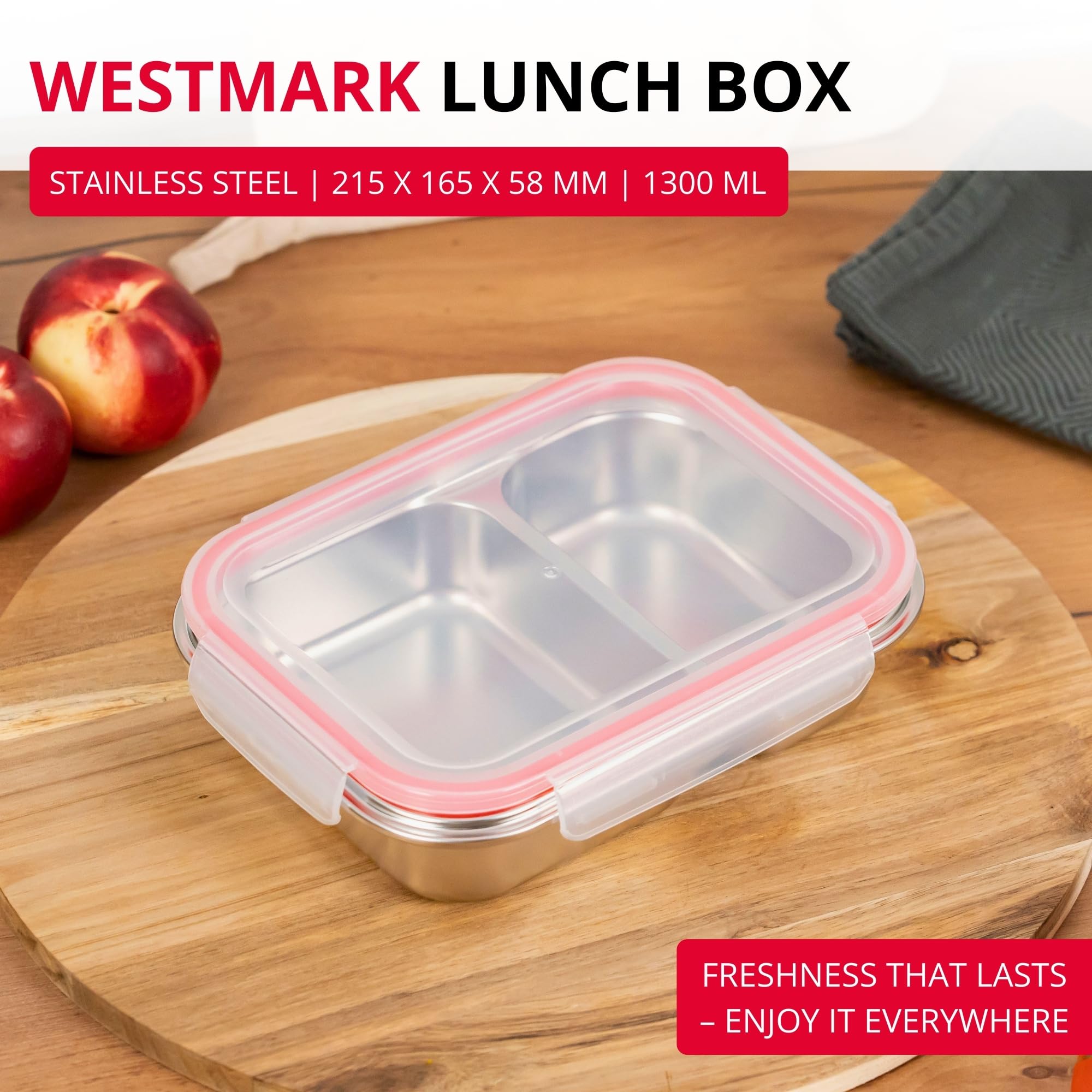 Westmark Pudełko na lunch ze stali nierdzewnej, szczelne i bez BPA. Nadaje się do mikrofalówki i piekarnika. Pojemność 450 + 280 ml. optymalne do szkoły, pracy i przedszkola. Kolor srebrny.