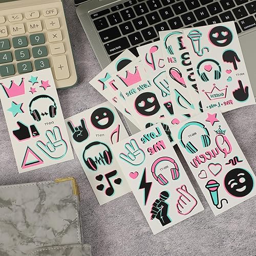 Miniatura 5 de JUNEBRUSHS Tatuajes temporales que brillan en la oscuridad, 20 hojas de calcomanías de tatuajes para fiestas temáticas brillantes con corona de