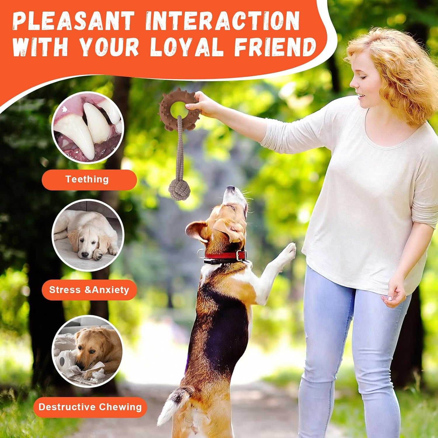 Dog Rope Toy for Medium and Small Dogs Interactive Puppy Toys Tug of War Rope Tether Tug Outdoor Dog Toy 1 Knot Puppy Teething Chew Cotton with PVC Doughnut (Coffe) - Image 4