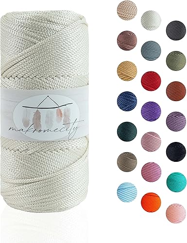 Makromecity, Cordón de macramé de poliéster de 0.079 in x 125 yardas (375 pies) de 0.079 pulgadas (0.079 in) de polipropileno color crudo para