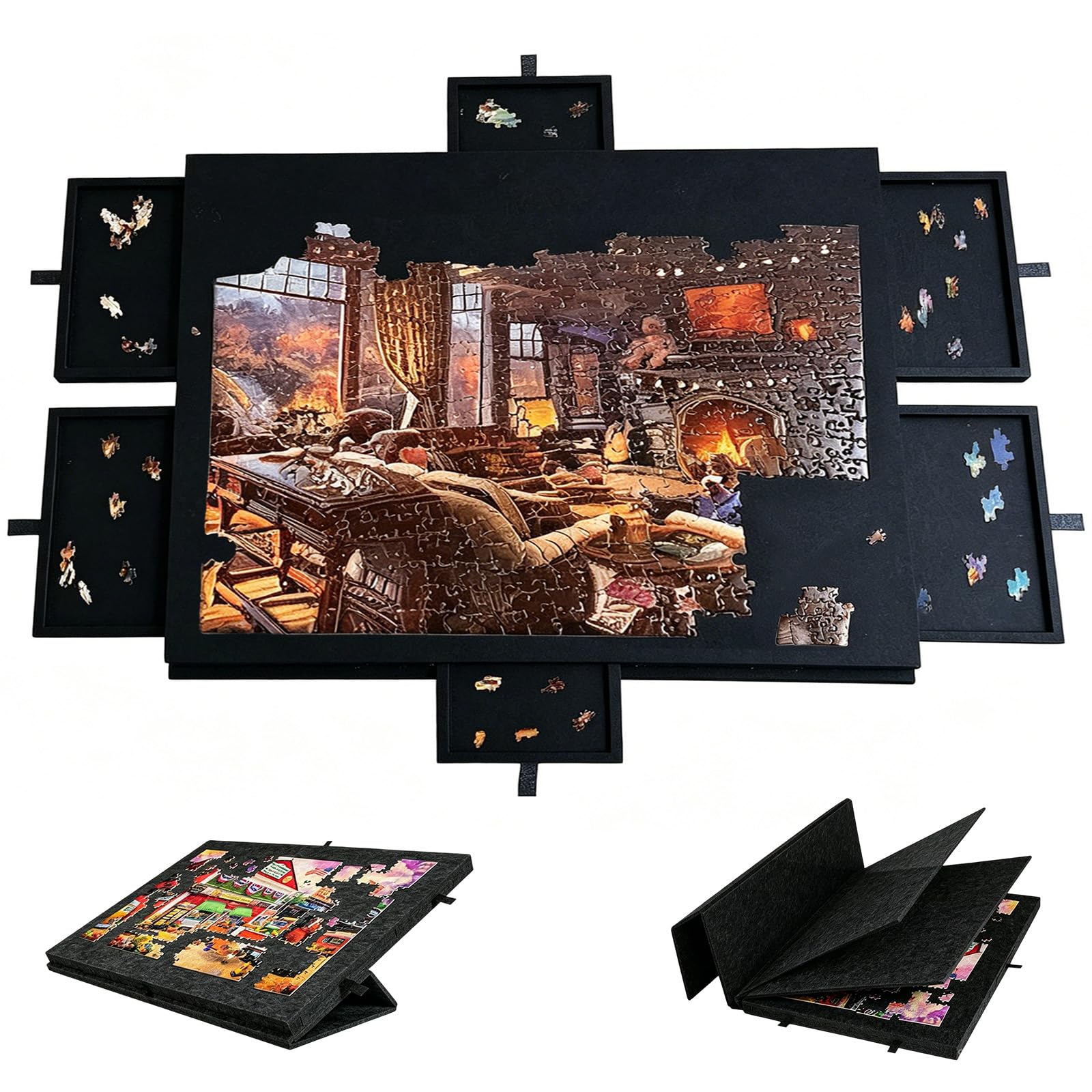 Tilting Jigsaw Puzzle Board, Lightweight Felt Jigsaw Board with 6 Drawers, 2-in-1 Designed Stand & Cover, Portable Jigsaw Puzzle Table for 1000 Pieces, Jigsaw Accessories for Adults, Kids (Black) — image 1