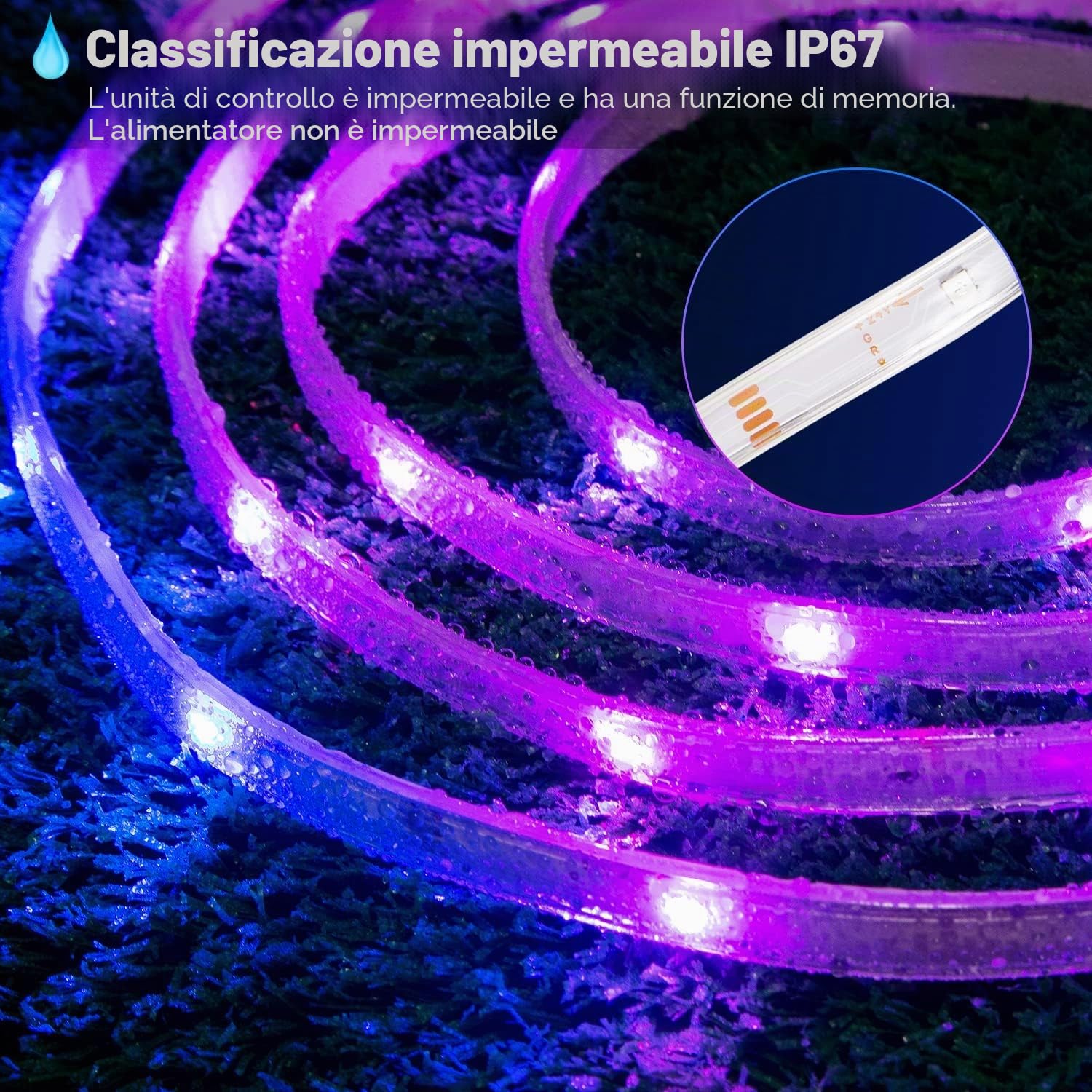 20M IP67 Striscia LED da Esterno, Bluetooth Striscia LED Impermeabile con App, Telecomando e Sincronizzazione Musicale, Luci Esterno per Giardino, Balcone, Terrazza, Festival (20M*1)