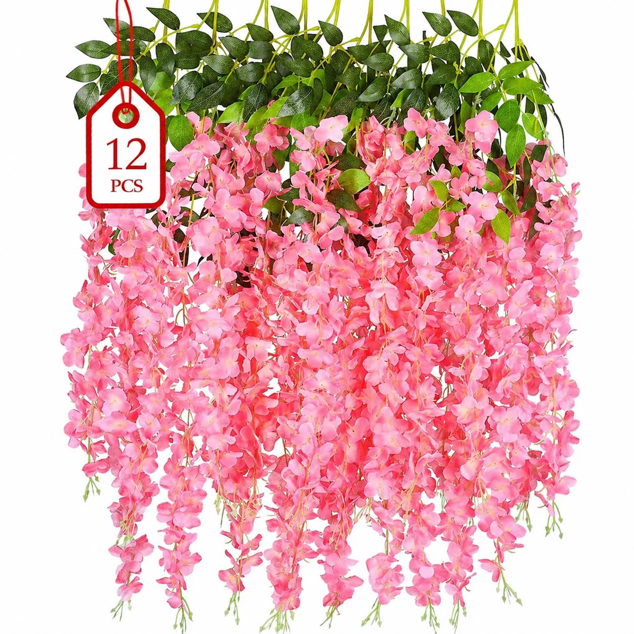 12 sztuk sztucznych kwiatów glicynii, wiszące, 114 cm, sztuczne kwiaty z kwiatami 60 cm, jedwabne kwiaty, wisteria, jak prawdziwe, na balkon, do ogrodu, na wesele, imprezę, dekoracja na