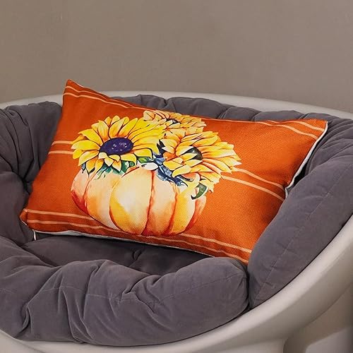 Miniatura 10 de HOMFREEST Juego de 2 fundas de almohada florales otoñales de 18 x 18 pulgadas, fundas de cojín de rayas otoñales de granja, jarrón, fundas de