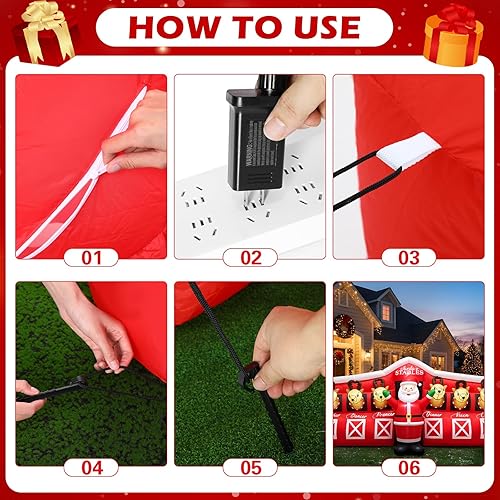 Miniatura 4 de Papá Noel inflable gigante de Navidad de 9.84 pies de largo 2025 en establo de renos, decoraciones de Navidad de patio inflable con luces LED para