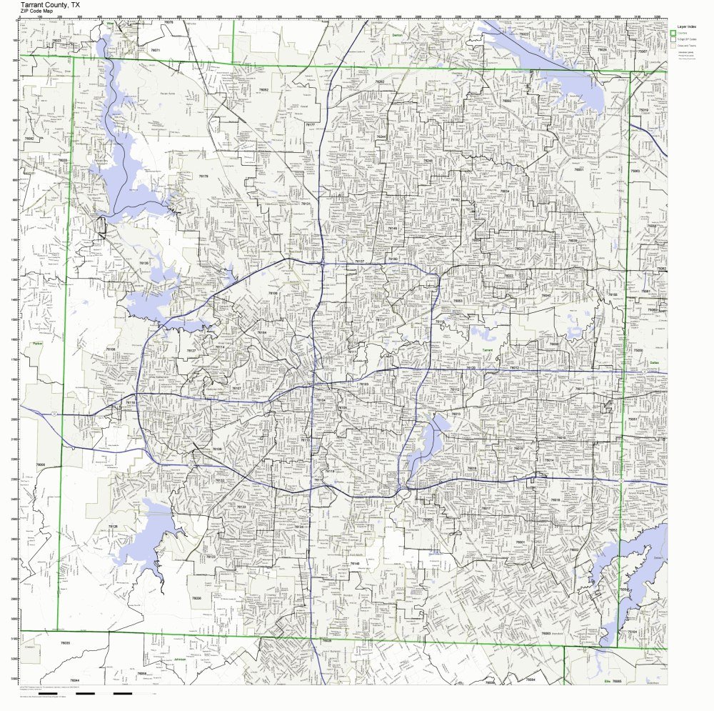 Tarrant County, Texas TX ZIP Code Map Not Laminated: Amazon.com: Office Products