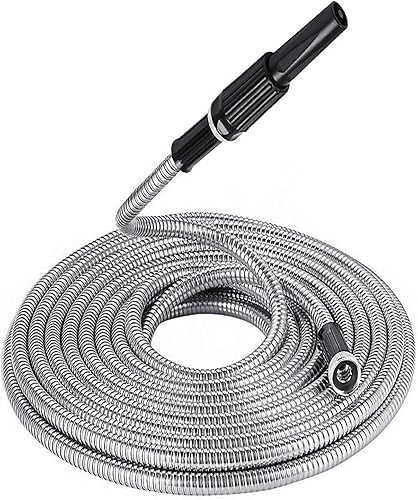 WFLNHB Manguera de jardín flexible y ligera de acero inoxidable 304, mangueras de agua de metal ligero con boquilla para portátil (25)