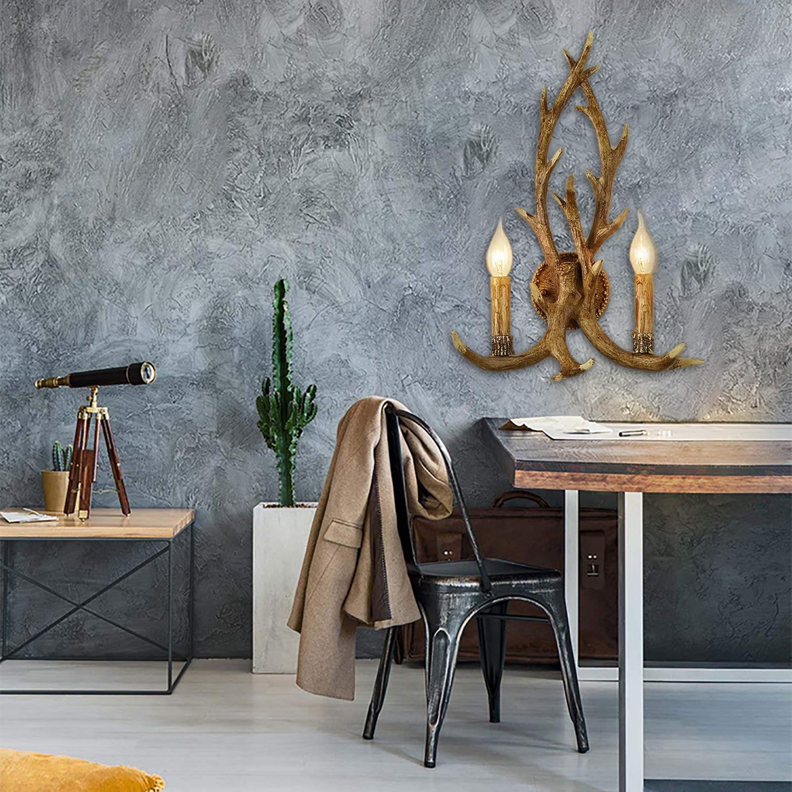 Retro Rustieke Gewei Lamp | Kunstgewei Wandlamp met Cilindrische