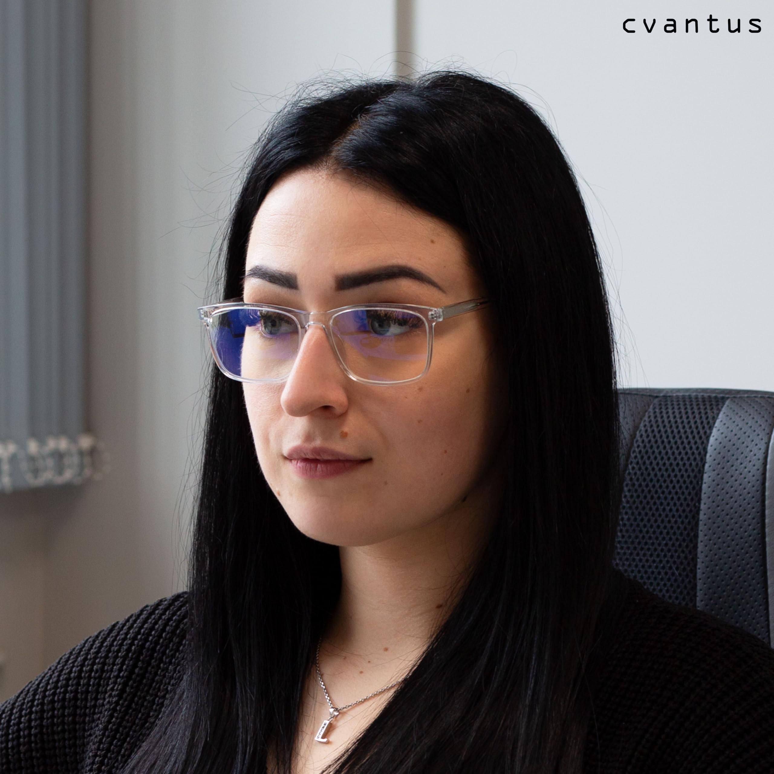 Cvantus Lunettes ordinateur Premium | Anti-lumière bleue & UV, Anti-reflets, Antistatique | Qualité Ordonnance - Faites par opticiens | Lunette anti lumiere bleue femme & homme carrées transperentes