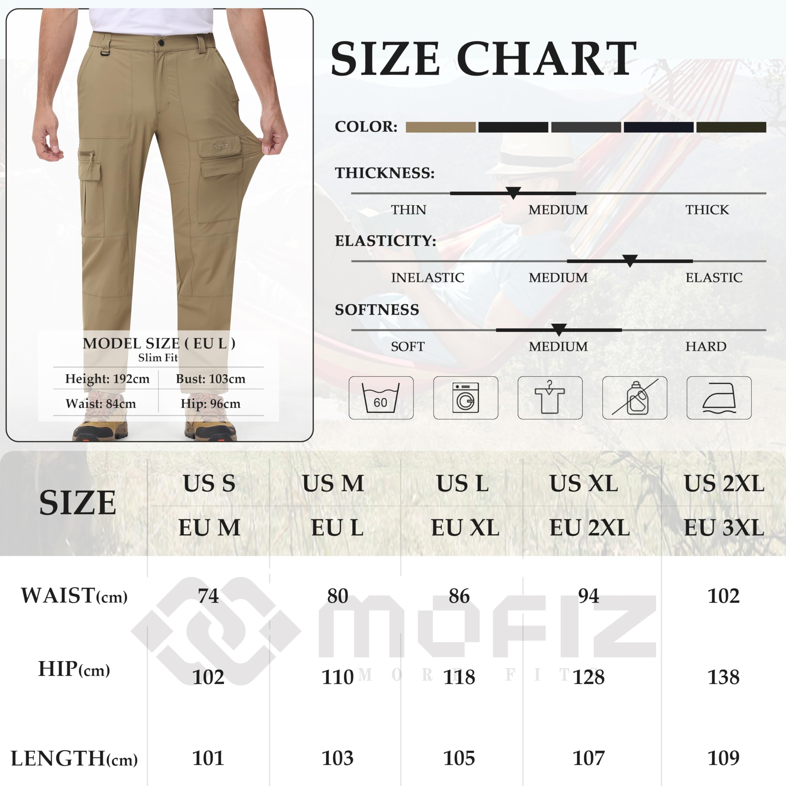 MoFiz Pantalones de Trekking Hombre Senderismo Cargo Pantalones Trabajo de Secado Rápido al Aire Libre con 7 Bolsillos