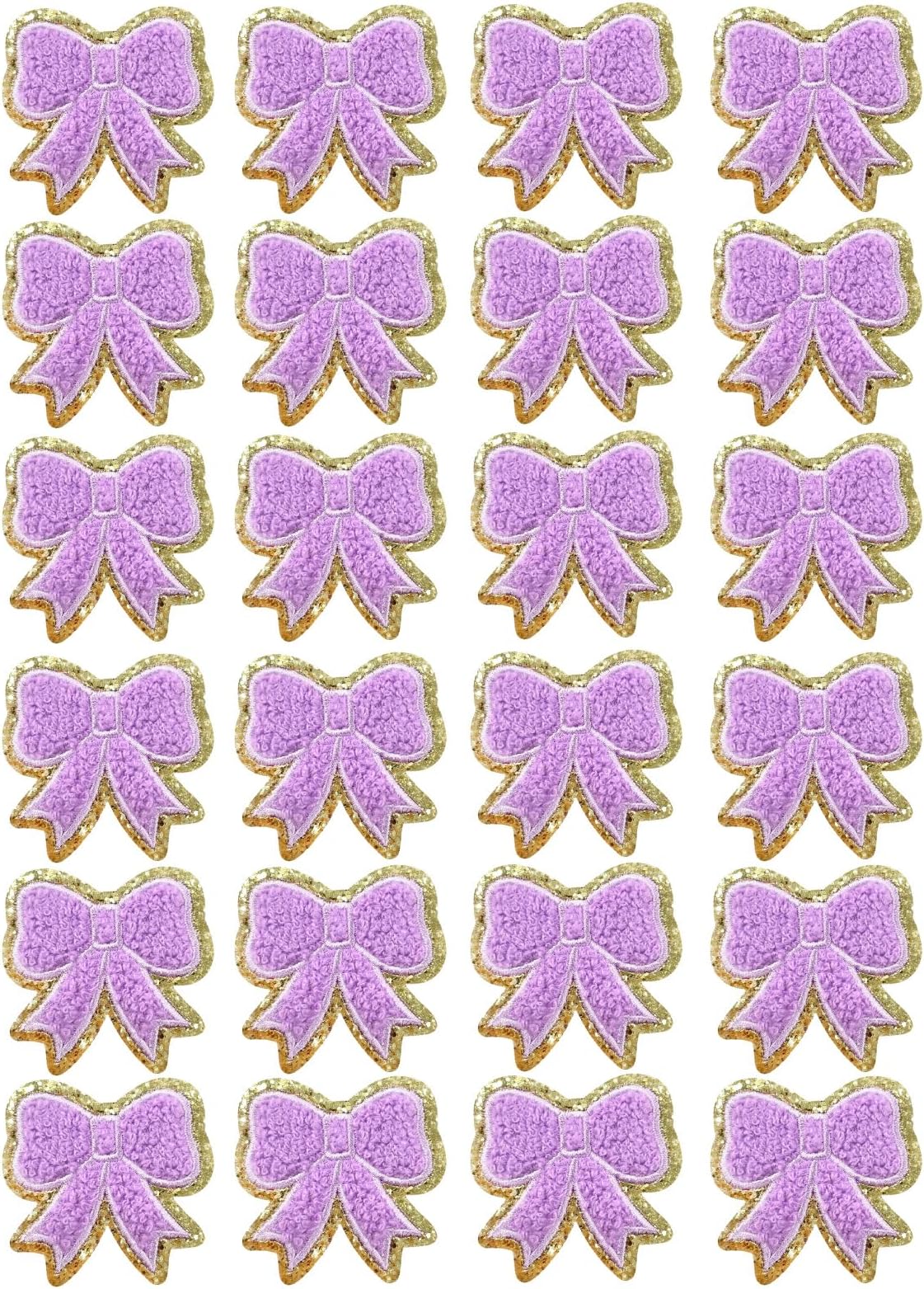 24 Pack Bow Chenille Patches,Lavender Coquette Iron on Patches for Clothes Embroidery Fabric Patches for Jean Backpack Hat Jacket Shoe Girl Decorative Applique (Lavender)