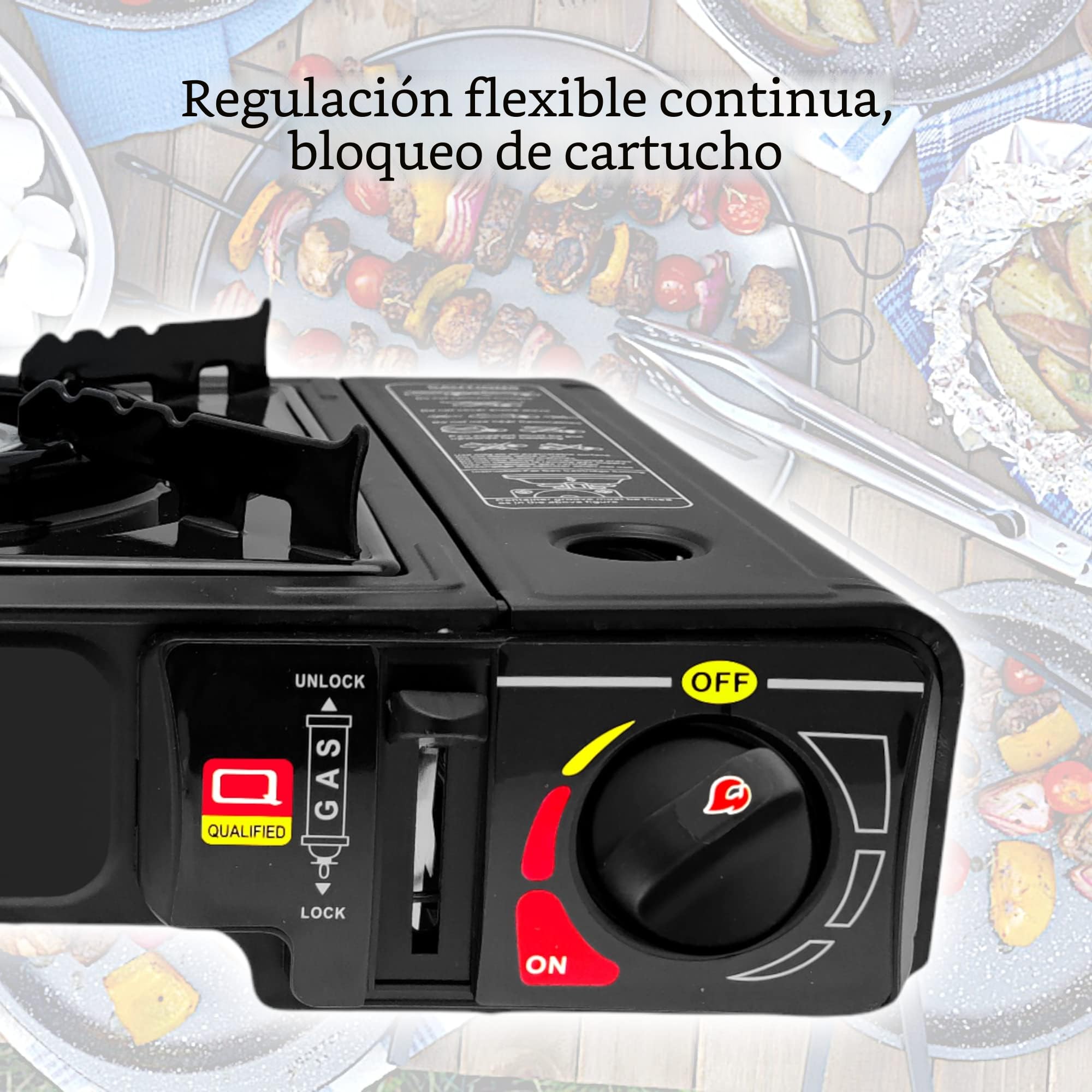 Hornillo de gas para acampada, incluye cartuchos de gas. Cocina de gas con maletín de transporte: con 12 cartuchos de gas