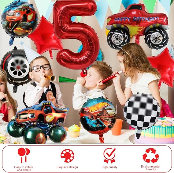 5th Auto BirthDay ParTy DecorationS- 5 Years Wheels Party Decorations for Boys, Car Foil Balloons Birthday Decorations Helium Balloons for Kids Auto Theme Happy Birthday Party Supplies Decorations
