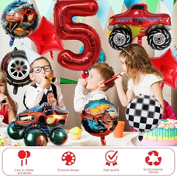 5th Auto BirthDay ParTy DecorationS- 5 Years Wheels Party Decorations for Boys, Car Foil Balloons Birthday Decorations Helium Balloons for Kids Auto Theme Happy Birthday Party Supplies Decorations