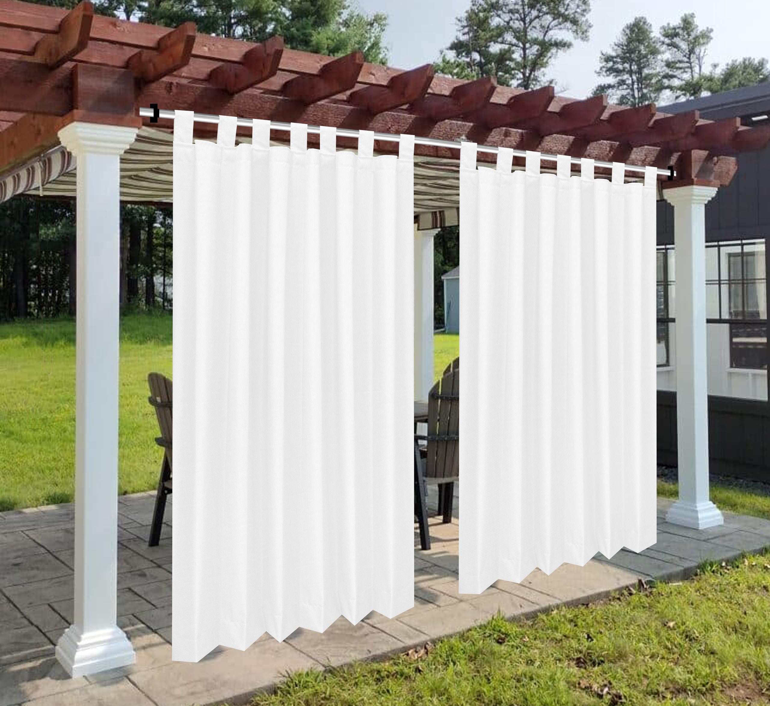 Polyester 300GSM Fabric Waterproof Rain & Sun Blockage Curtains(White 4.5 X 7 Feet,Piece of 1) with Top Style Detachable Tab Top Used for Door,Balcony,Outdoor & Indoor Area