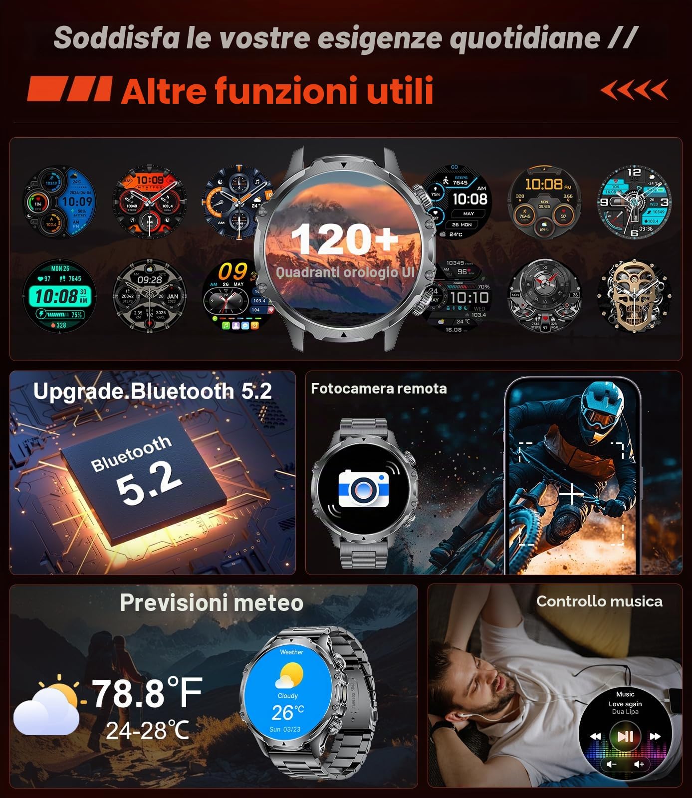 SUNKTA Orologio da uomo militare con batteria 800 mAh, torcia elettrica da 1,85" grande schermo, 107 modalità sportive, impermeabile IP68 frequenza cardiaca/SpO2/sonno Smartwatch per Android iOS