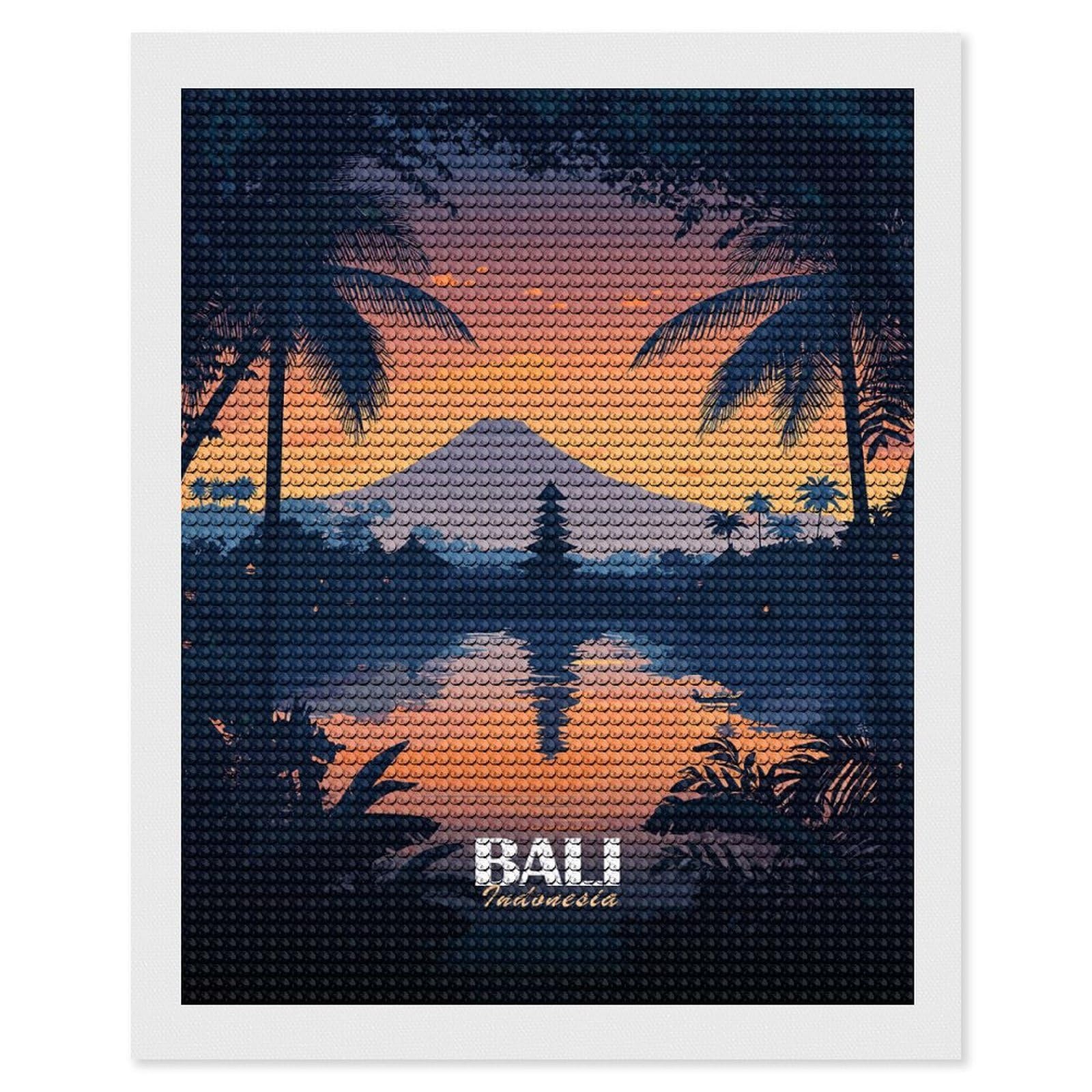 Junmoney Bali Indonesia Sunset Landscape Diamond Art Canvas 16"x20", Easy to Follow Symbols, Finish and Display, Fun Craft Experience, Aesthetic Room Decor