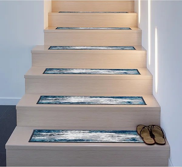 Rugshop Contemporary Abstract Non-Slip Stair Treads (Set of 4) 8.6" x 26" Blue