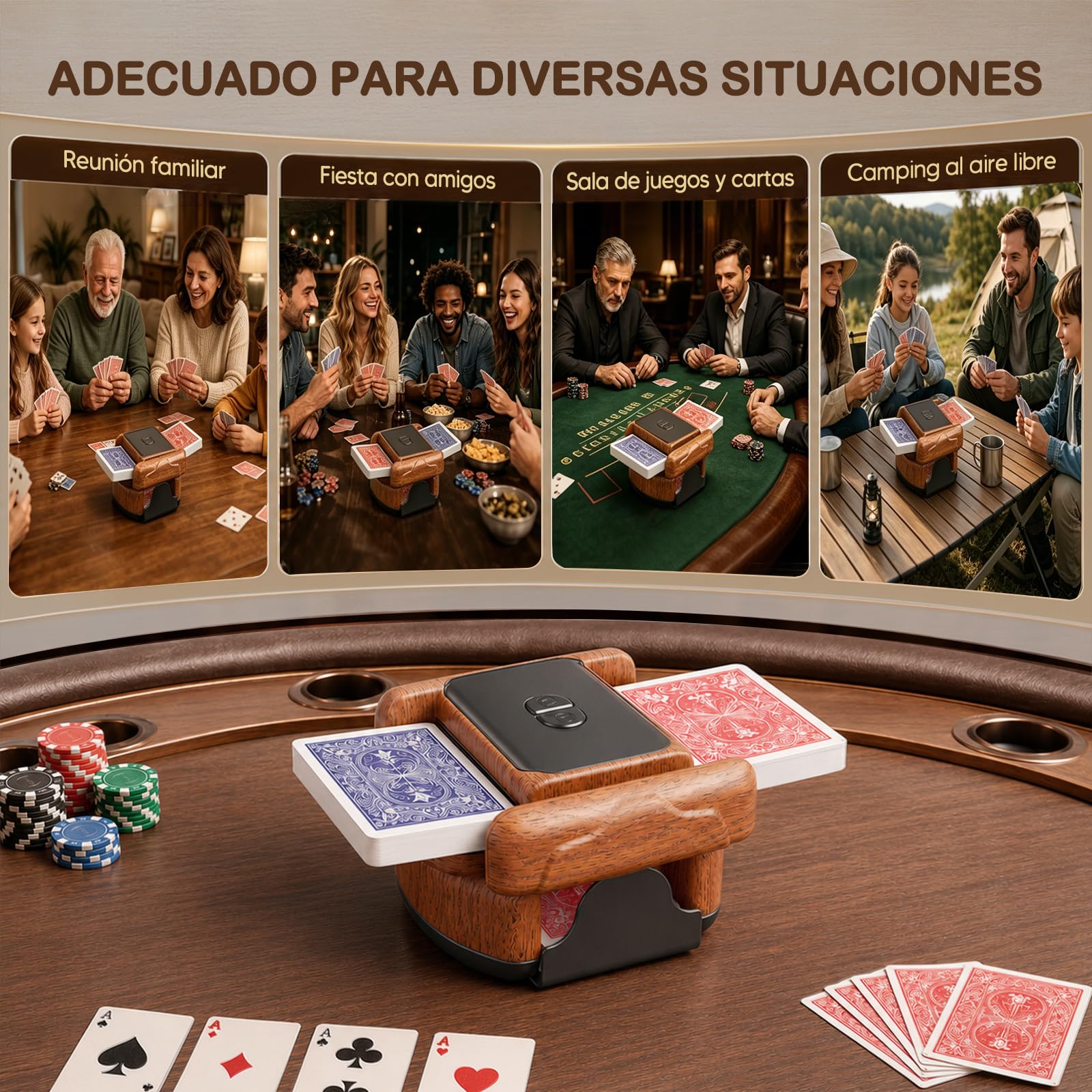 Mélangeur de Cartes Automatique Électrique pour 1-2 Jeux, 2600mAh USB Rechargeable mélangeur de Carte pour UNO Poker Skyjo Blackjack Texas Hold'em, Portable Mélange Silencieux et Rapide, Auto/Manuel
