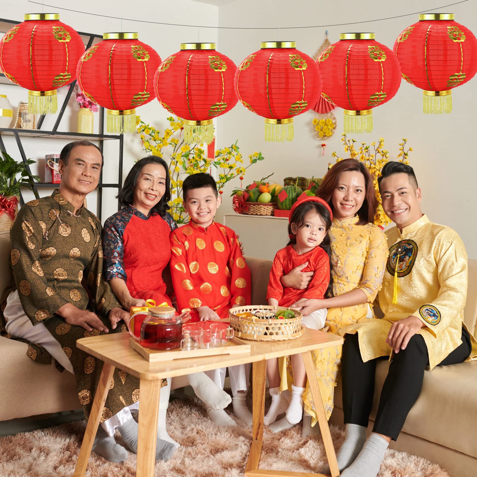 Pack Of 10 Chinese New Year Fu Luck Hanging Paper Lanterns - Red Party Decorations 11 thumbnail image