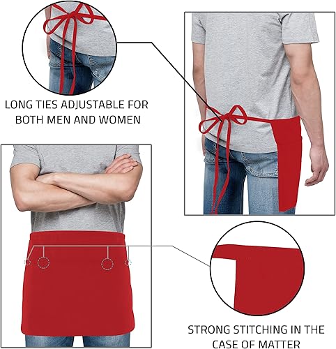 Miniatura 4 de Utopia Wear Paquete de 12 delantales con 3 bolsillos, delantal de cintura para camarera, 12 pulgadas
