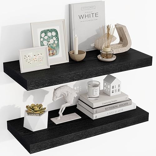 Miniatura 50 de Estantes flotantes de 24 pulgadas, con textura 3D de veta de madera, estantes flotantes de pared de 24"x9.25"x1.5" de profundidad, estantes de Roble