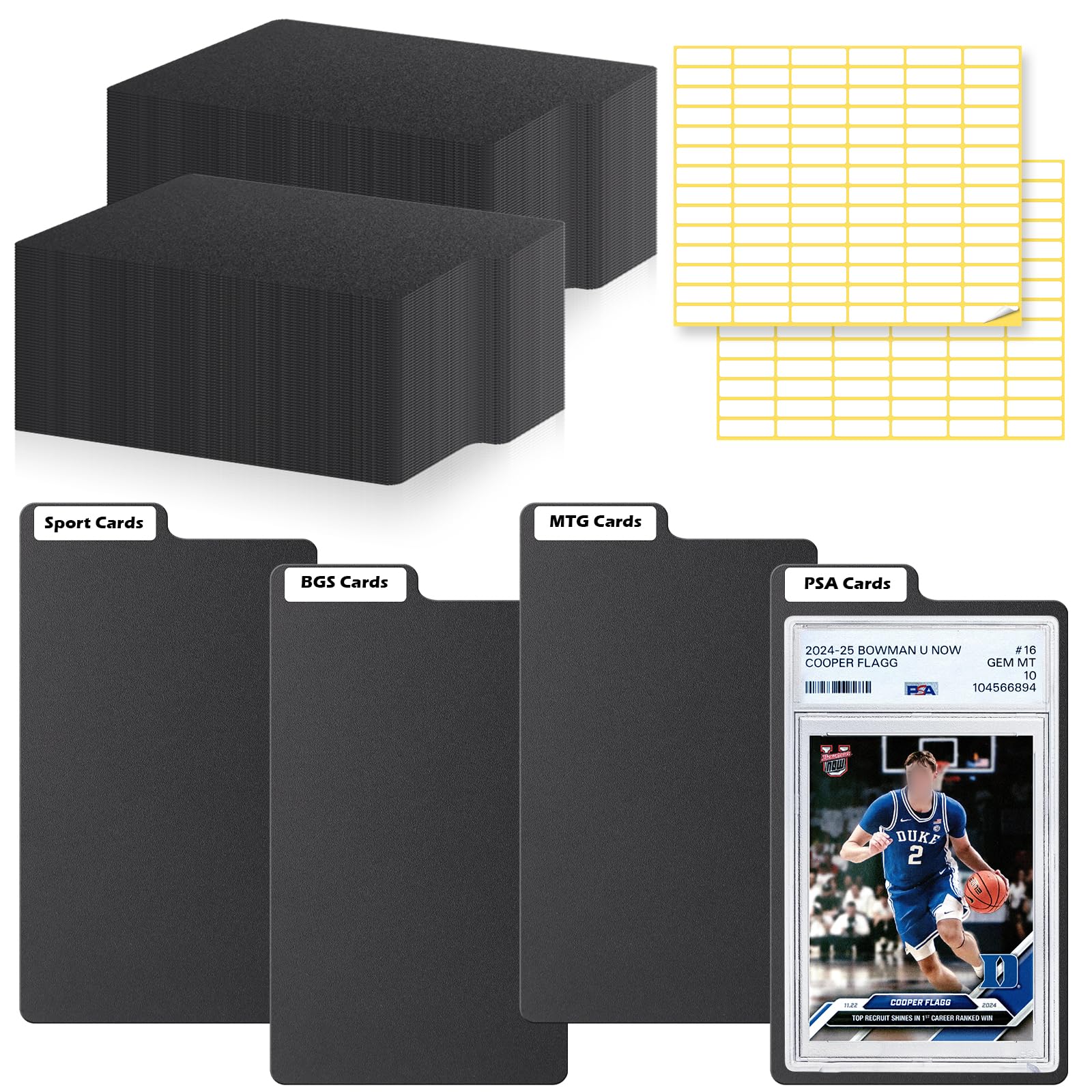 Photo 1 of 100 PCS Trading Card Dividers with Labels Vertical 3.3 x 5.8 Inch Plastic Card Dividers for Storage Boxes Graded Card Case Divider Frosted Card Separators for PSA MTG Sports Games Case Organizer
