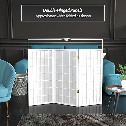 Miniatura 3 de Biombo portátil simple de 3 pies Biombo Shoji para dividir una cuarto, clásico diseño japonés, 4 tamaños y 6 colores, Madera, Blanco