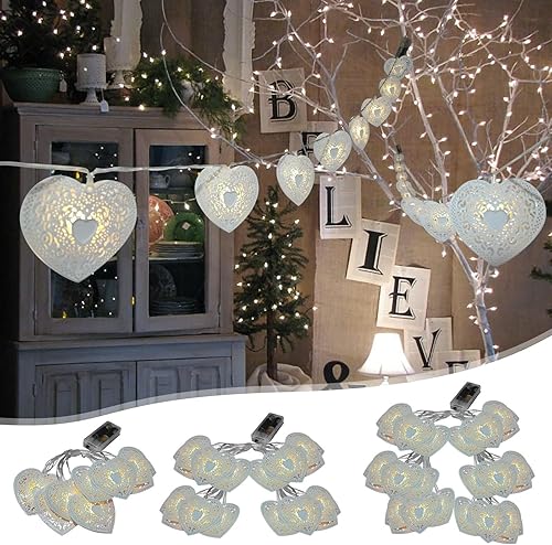 Miniatura 7 de Guirnalda de luces LED de alambre plateado de 5.25 pies, decoración de habitación de Navidad, luz de corazón, cadena de luz LED para dormitorio,