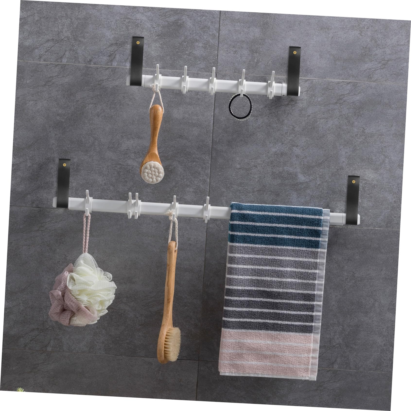 4 Pcs Crochets Muraux en Cuir Noir Style Bohème pour Supports de Tringle à Rideaux, Installation Facile, pour Salle de Bain Cuisine