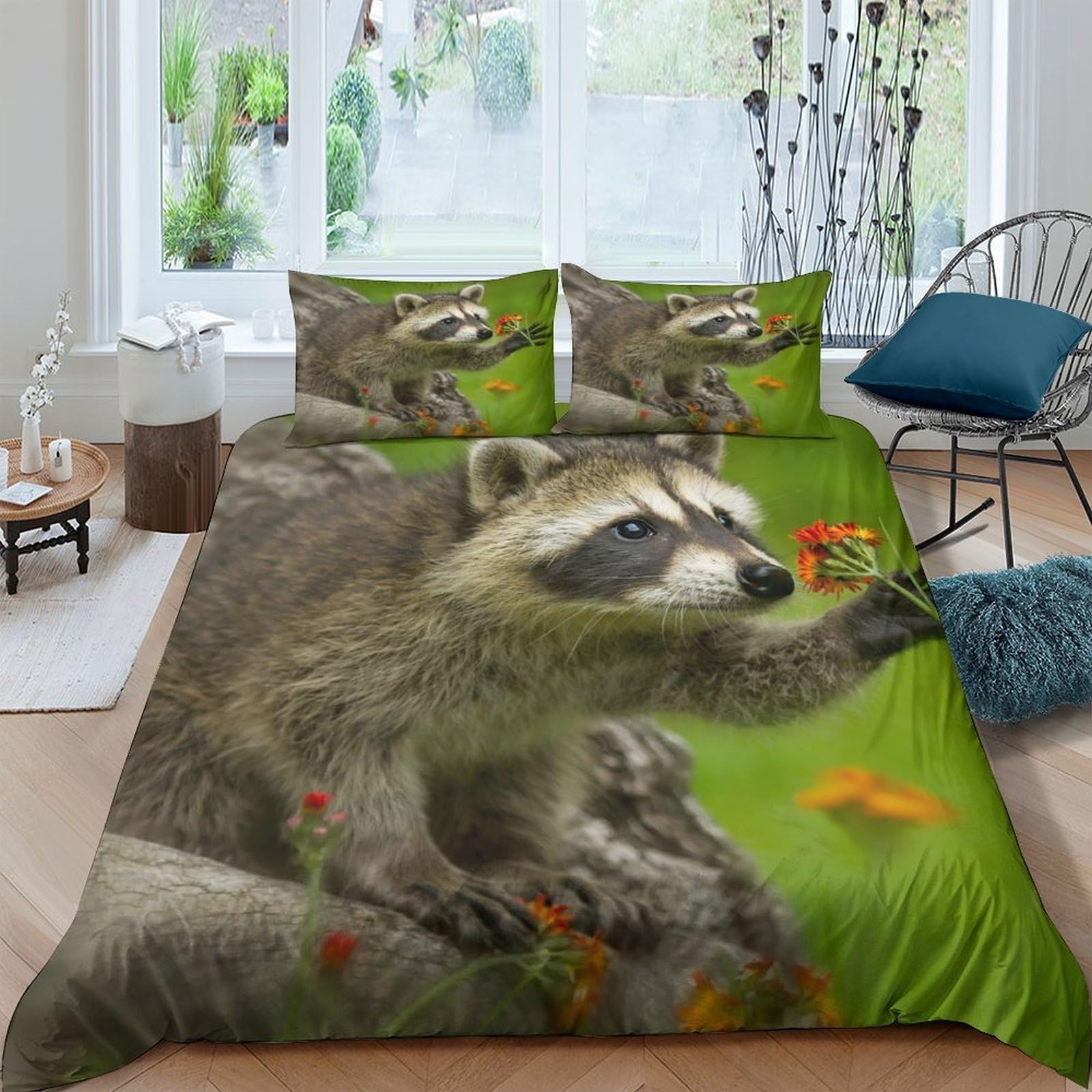 Ctjqhvkz Style-8 3D Printed Raccoon Forest Fitted Sheet Microfiber Soft Breathable Autumn Leaves Bed Cover For Bedroom Dorm Mattress Decor Single（135X200cm）