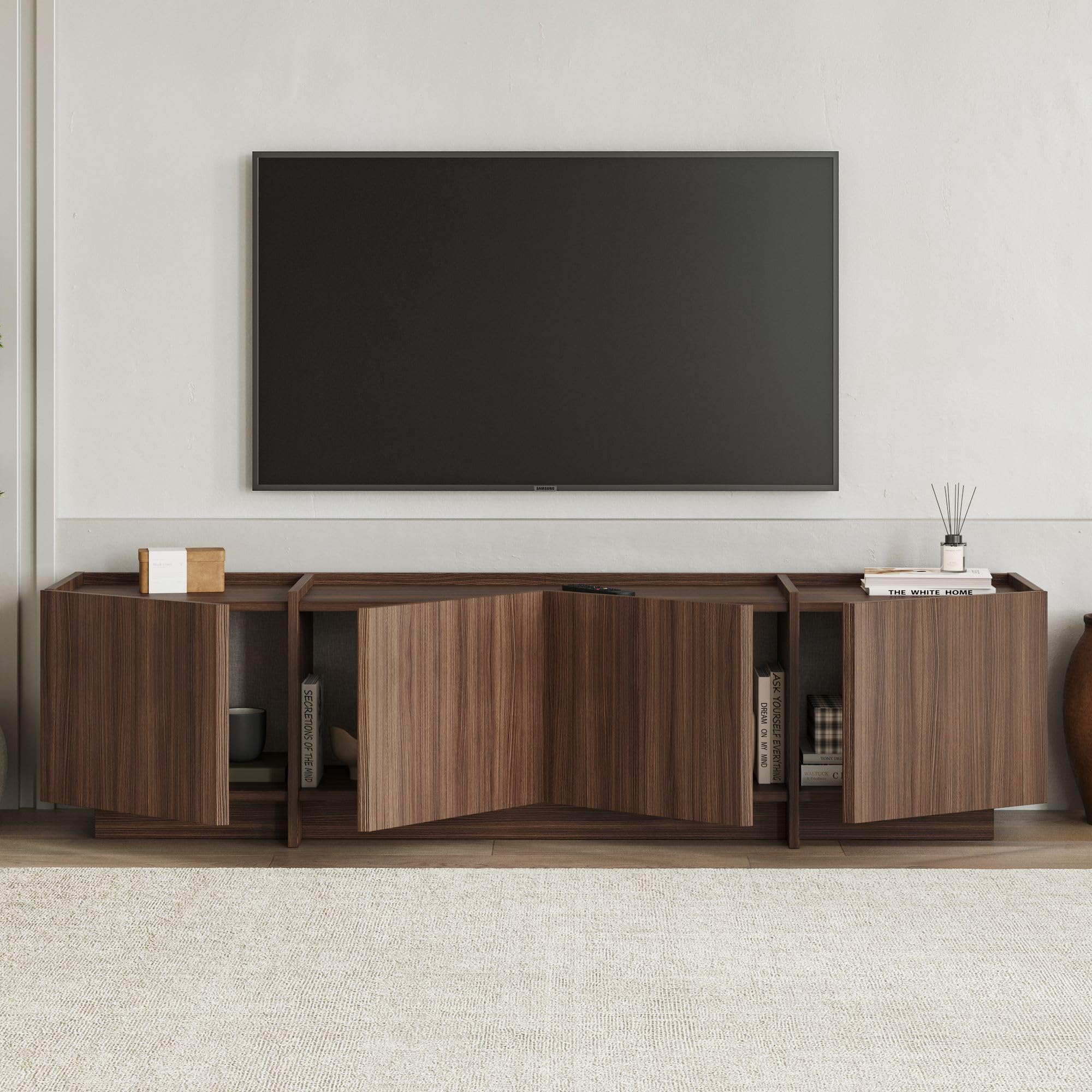 Modernes TV-Möbel, Milano Walnut, 180 cm x 46 cm x 35 cm | 100% melaminbeschichtete Spanplatte, 18 mm dick | Soft-Close-Scharniere, stilvoll & funktional für Wohnzimmer & Unterhaltungsbereiche