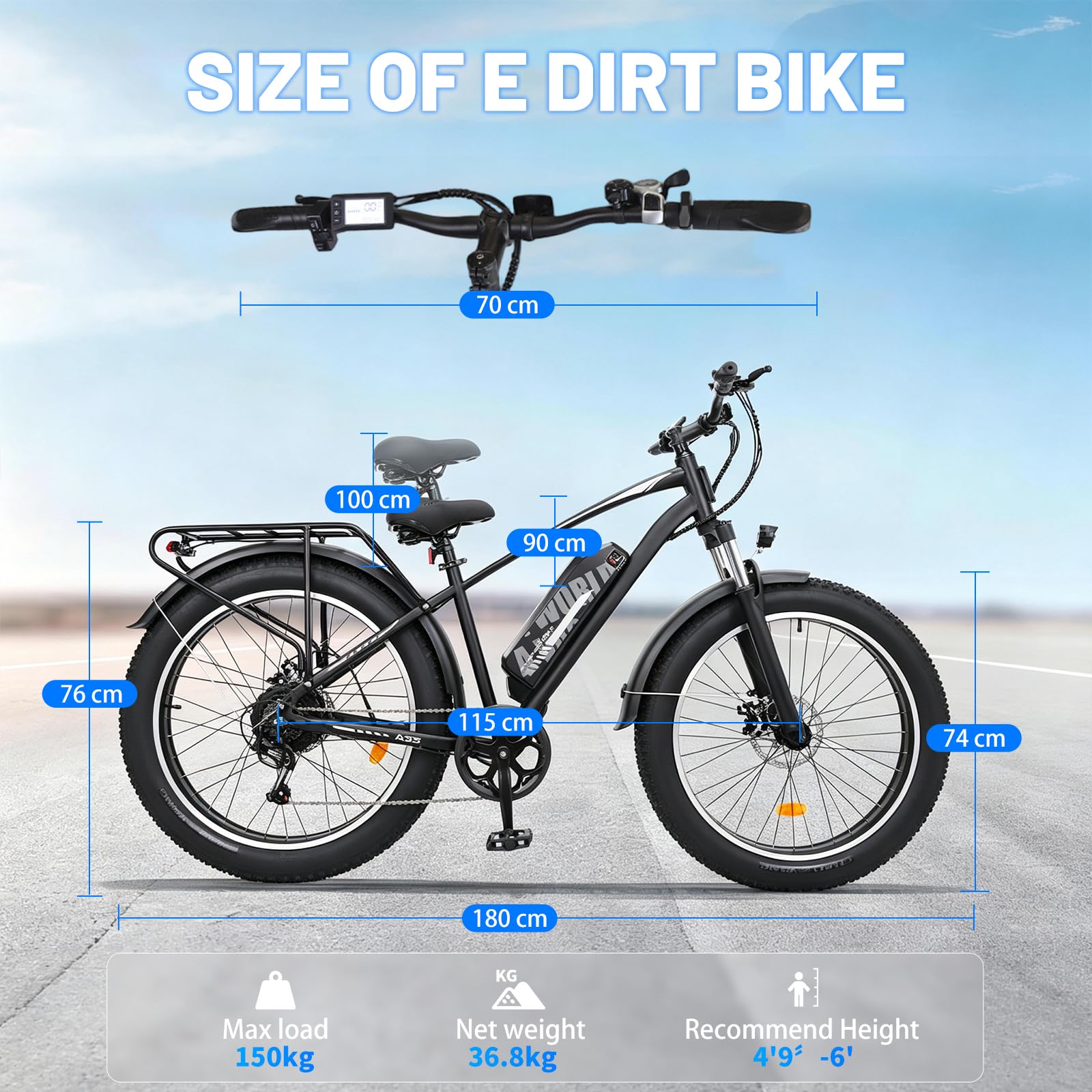 26" Vélo Électrique Adulte Autonomie 50-75km,Batterie 48V 15.6Ah(748.8Wh)，250W vtt electrique adulte homme Double Frein à Disque,IPX4,VAE Urbain et Loisirs Ebike Unisexe,150KG Load