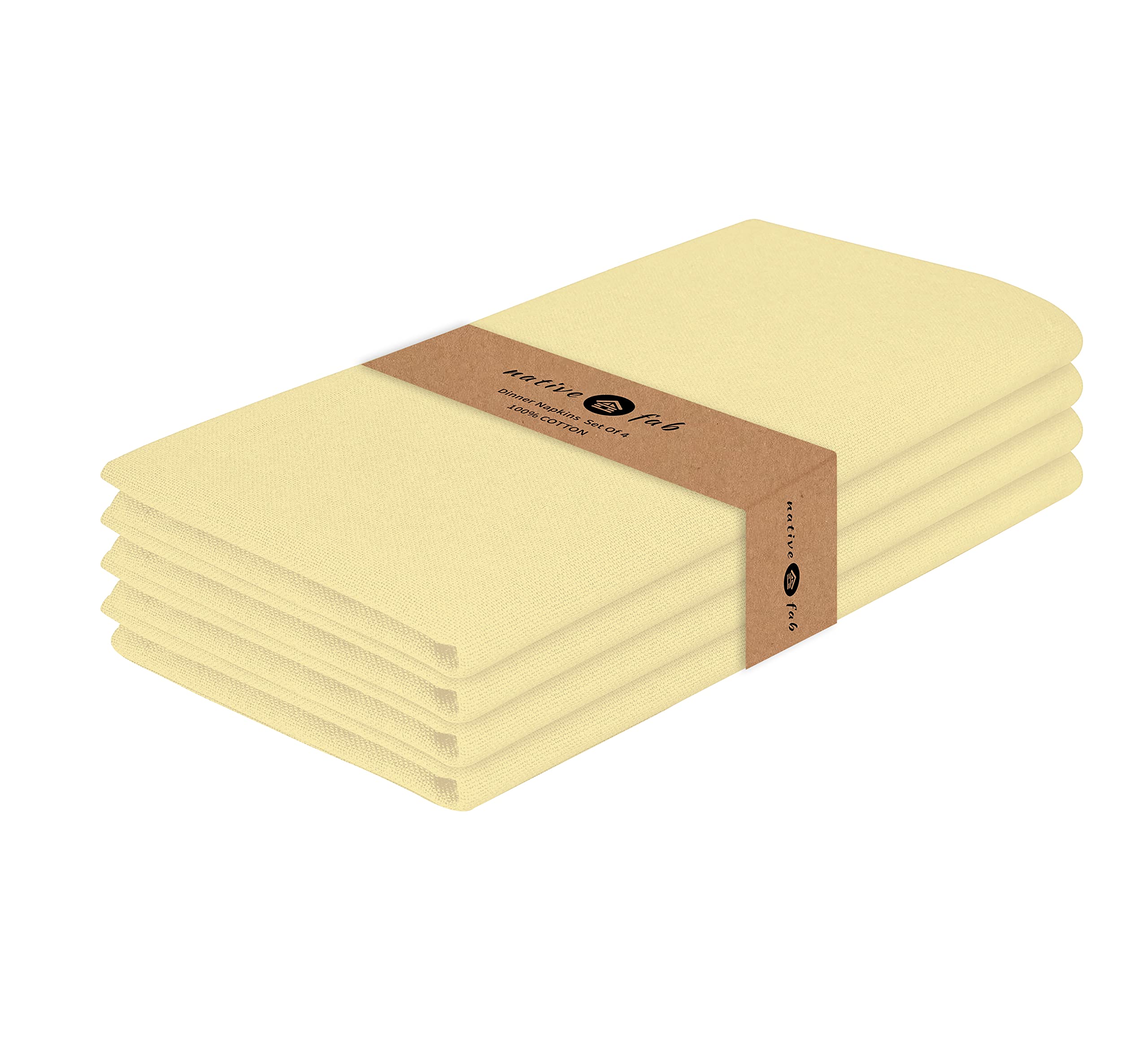 Native Fab Set of 4 Cloth Napkins 100% Cotton Washable 43x43 cm Durable Hotel Quality for Events Wedding Party Regular Use, Absorbent Soft Comfortable Reusable Table Dinner Napkins, Sandal Yellow