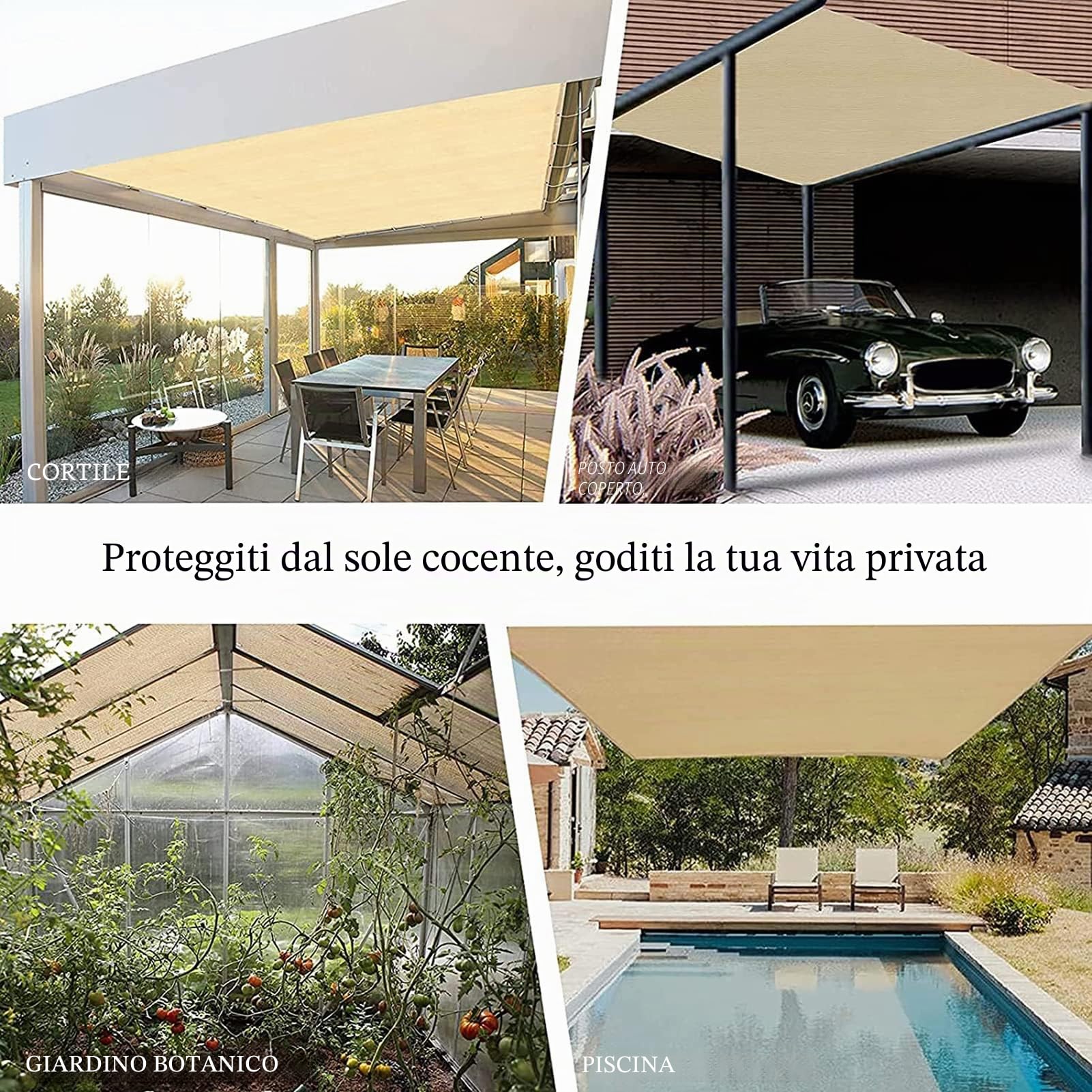Tenda Parasole a Vela Protezione Solare Rettangolare, HDPE Protezione Raggi 95% UV Tenda da Sole con Funi e Fascette per Giardino, Balcone, Campeggio, Esterno Pergola, 1 Metri 1 Foro, Sabbia (3x4m)
