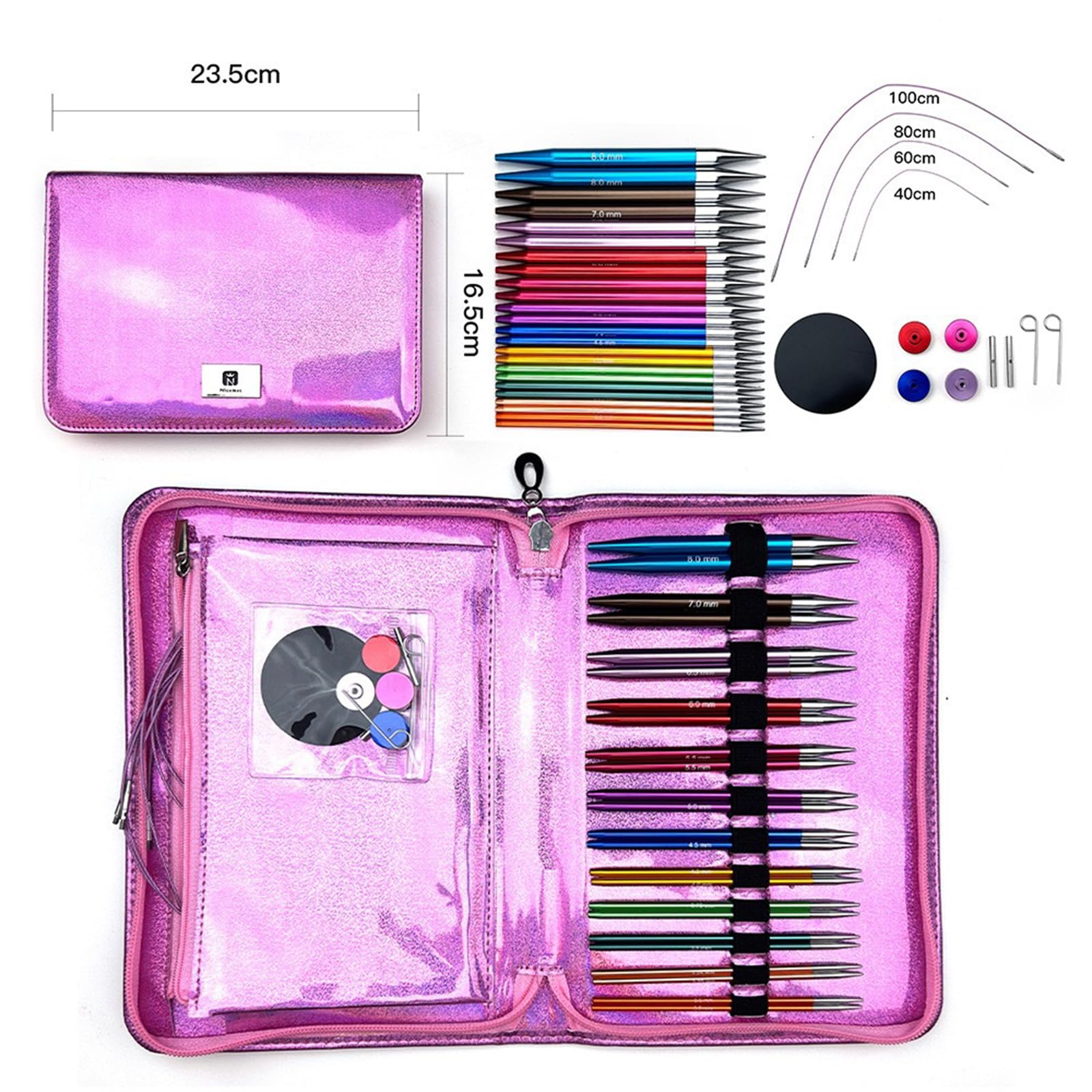 Rundstricknadel Set mit Etui und Zubehör Rundstricknadelgröße von 3, 0 mm bis 8, 0 mm Austauschbares Strickset mit Etui und Zubehör