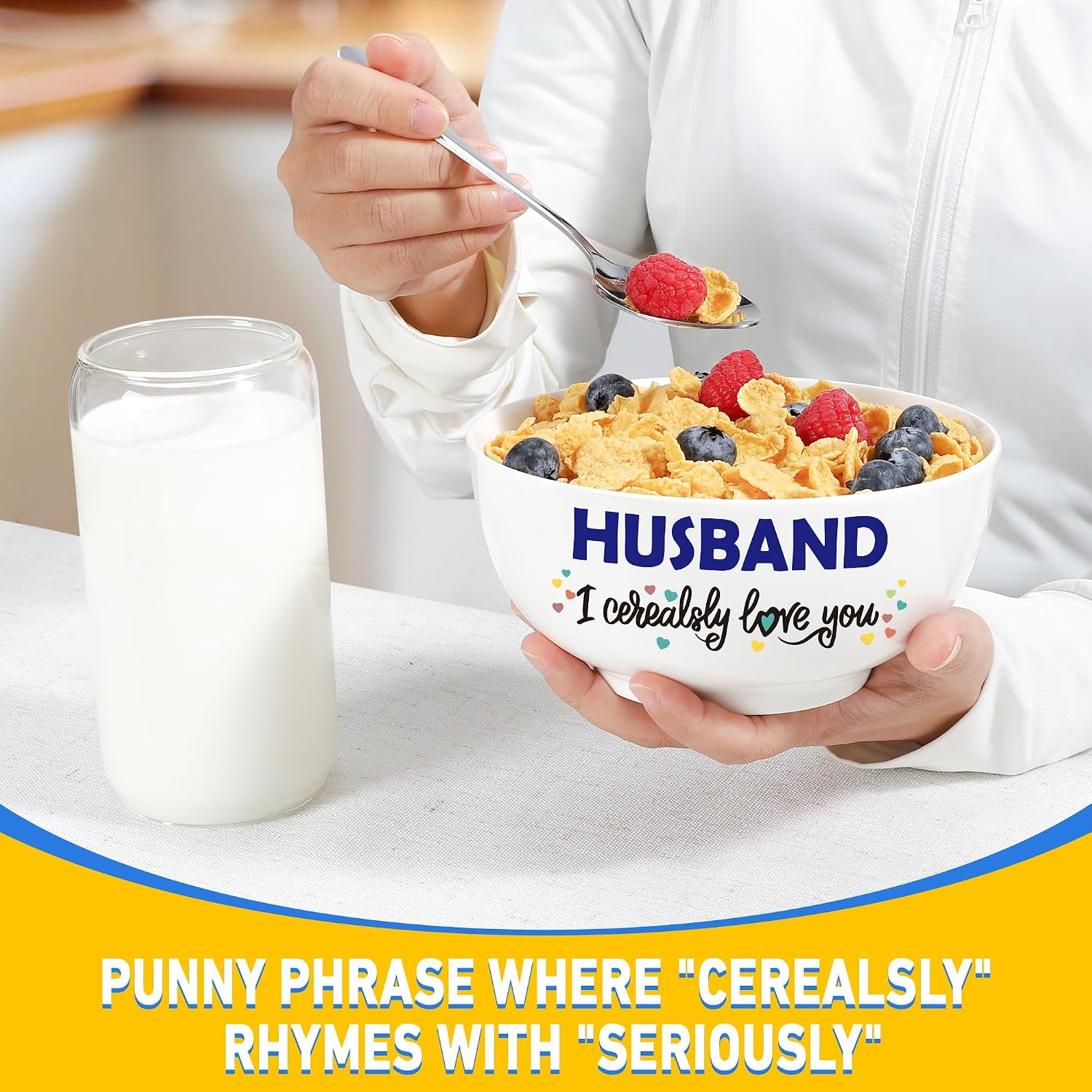 Husband Fathers Day Gift from Wife, Best Wedding Anniversary Birthday Gift for Him Men from Wife, Husband I Cerealsly Love You, Romantic Cereal Bowl Presents Box