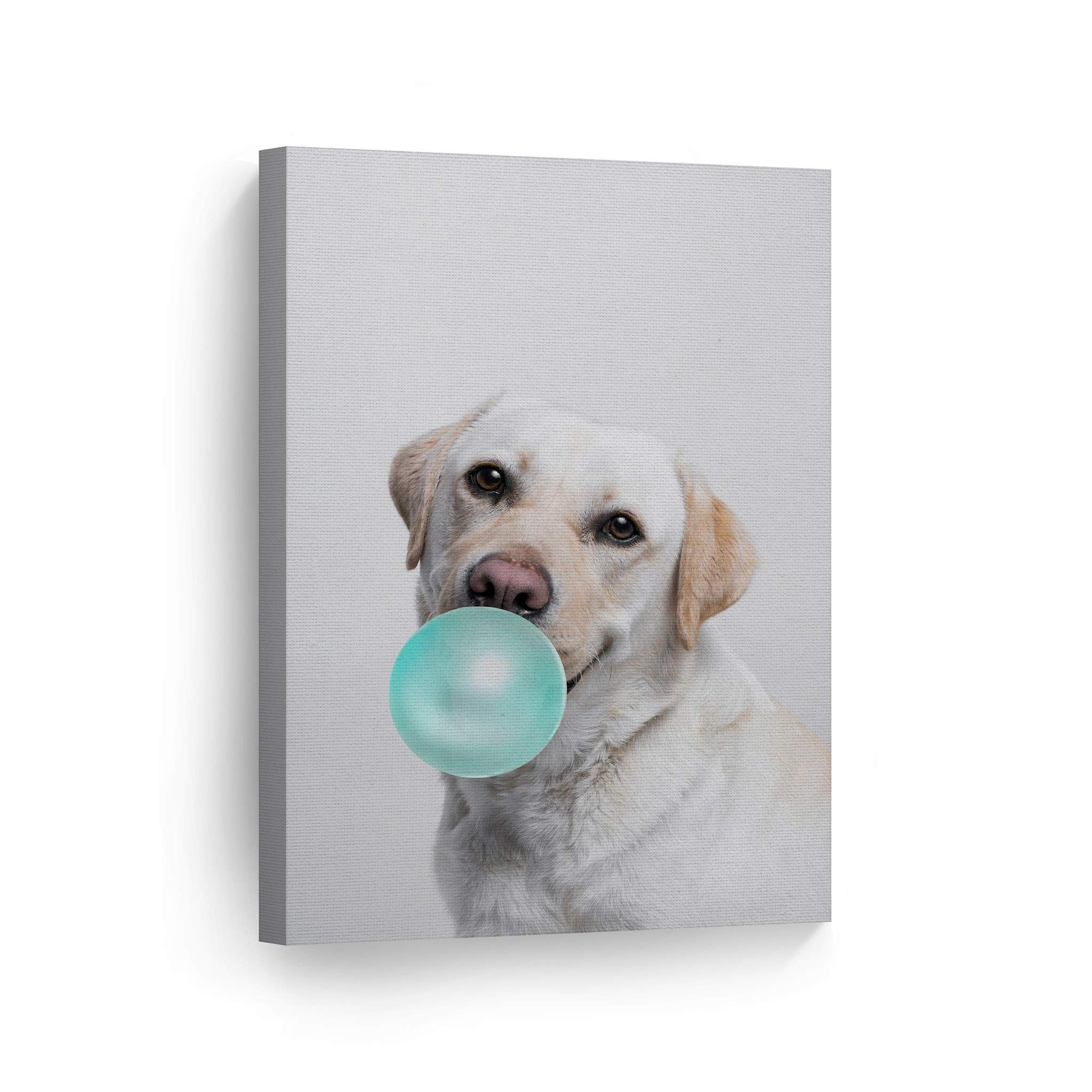 Smile Art Design Cute Labrador Retriever Dog Animal Bubble Gum Art Teal Blue CANVAS PRINT Photo Wall Art Home Decoration Pop Art Kids Room Decor Nursery Ready to Hang-%100 Handmade in the USA - 12x8