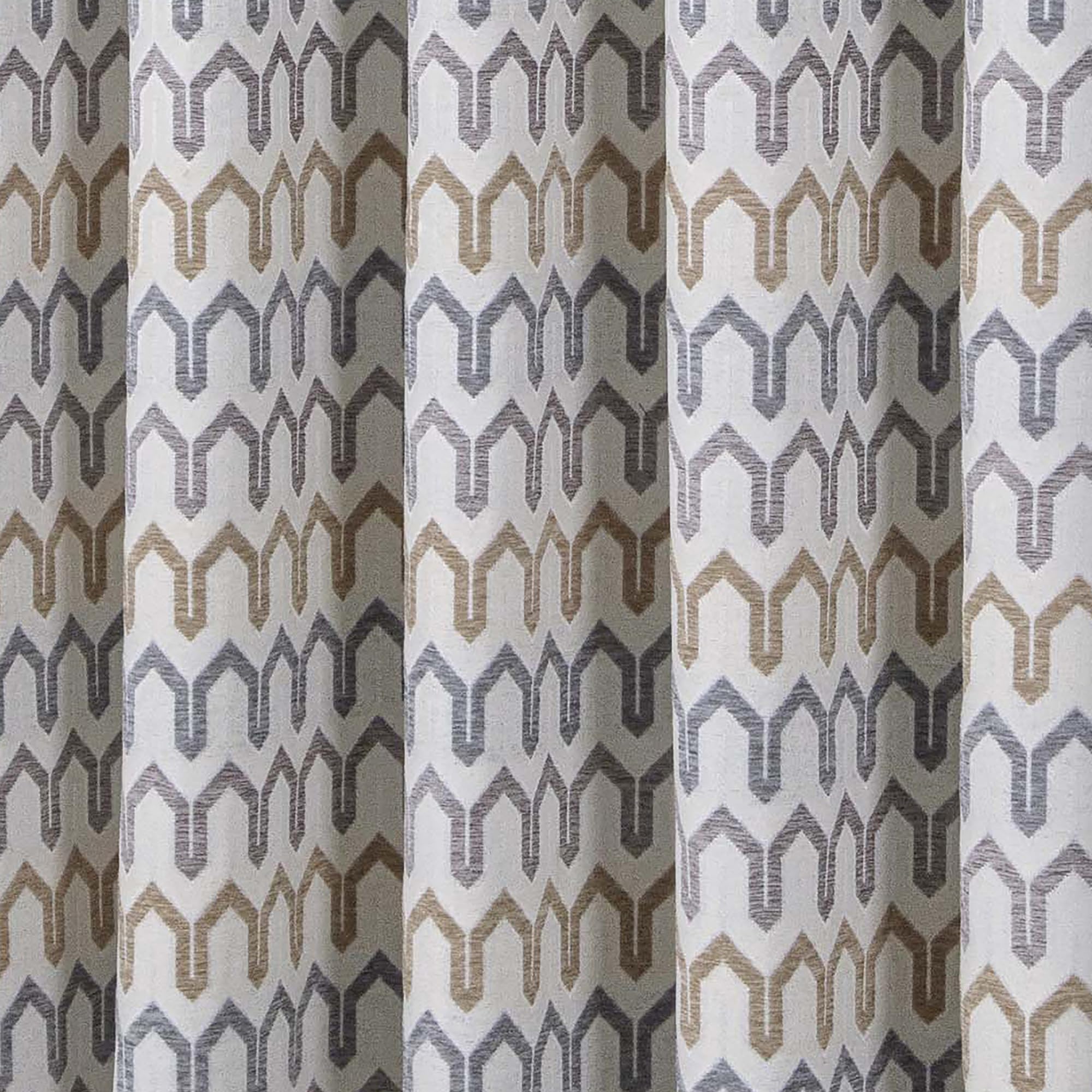 Curtina, Grey Woven Curtains W66 x L90 (168 x 229cm), Geometric Eyelet Curtains in Grey/Natural Tones - Image 3