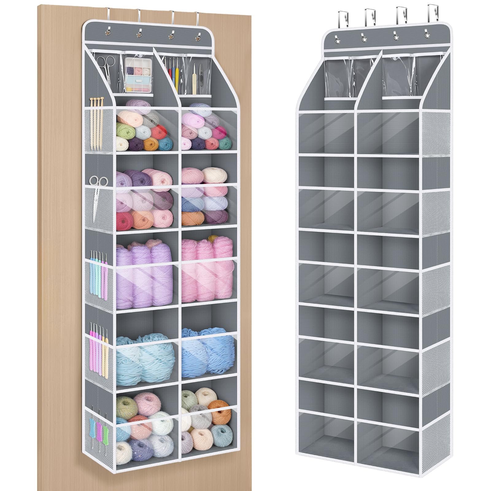 Univivi Yarn Storage Organizer, 6 Tiers Crochet Bag Organizer, Grey
