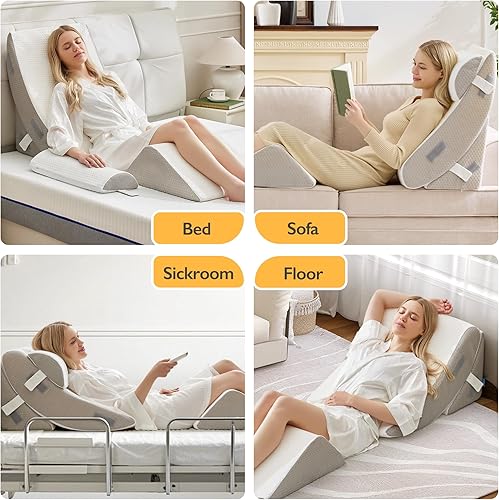 Miniatura 9 de BDEUS Juego de 4 almohadas ortopédicas de cuña para recuperación poscirugía y alivio del dolor, almohadas de apoyo de espuma ajustables para dolor