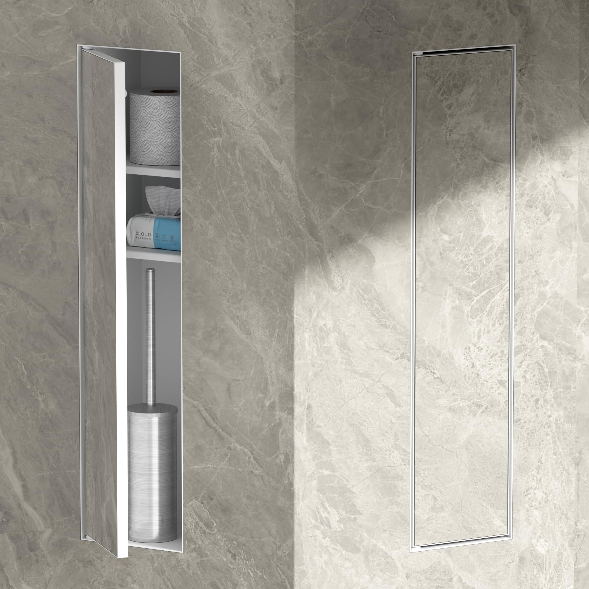 Neodrain Unterputz Toilettenpapierhalter Edelstahl Badezimmerschrank Schwarz mit Ablage für Toilettenpapier Aufbewahrung & WC Bürstengarnitur, 67 x 19 x 15 cm