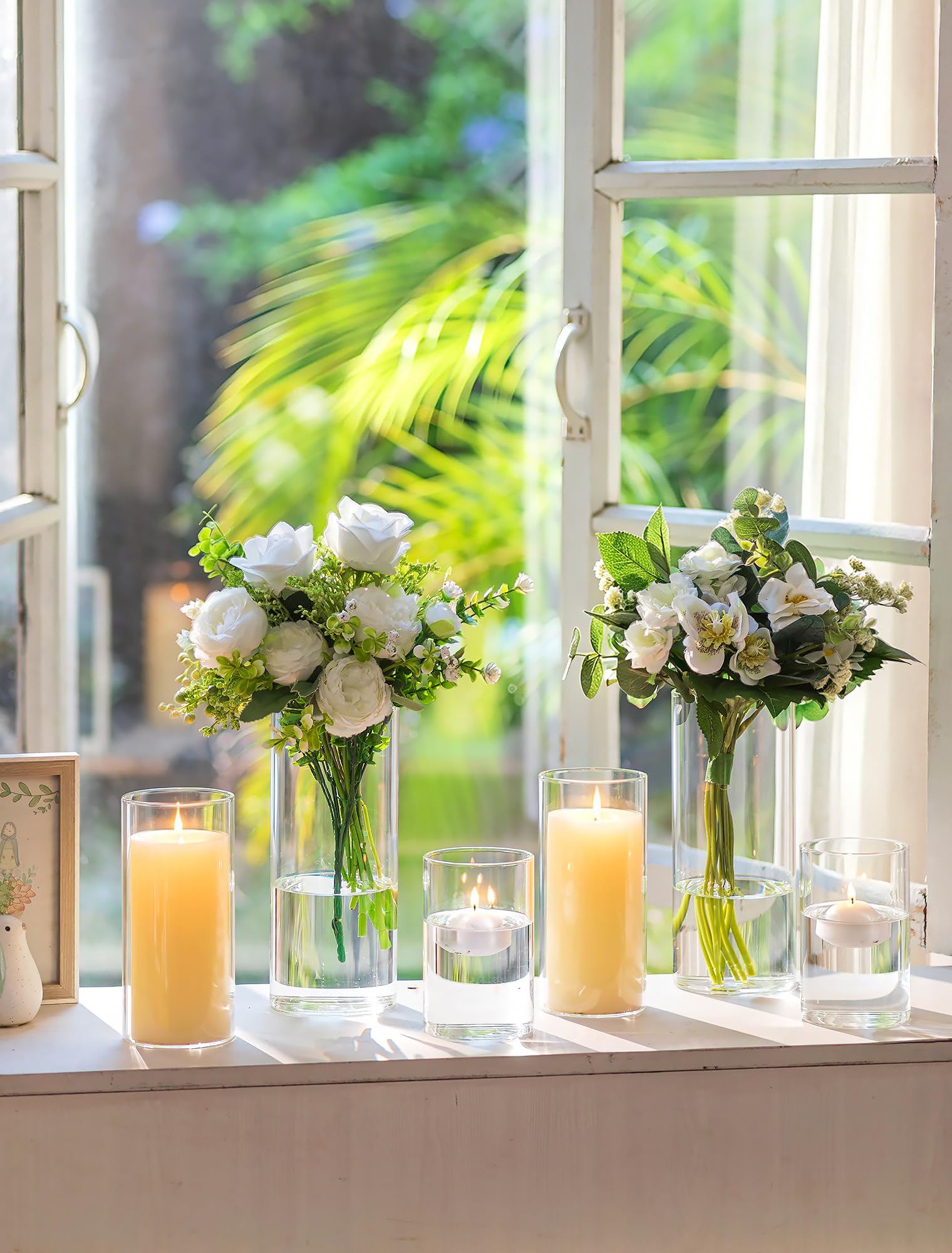 Romadedi Portacandele a cilindro in vetro per decorazione da tavolo, set di 6 portacandele ispessito migliorato per candele, vaso di vetro cilindrico per soggiorno, decorazione esterna e balcone