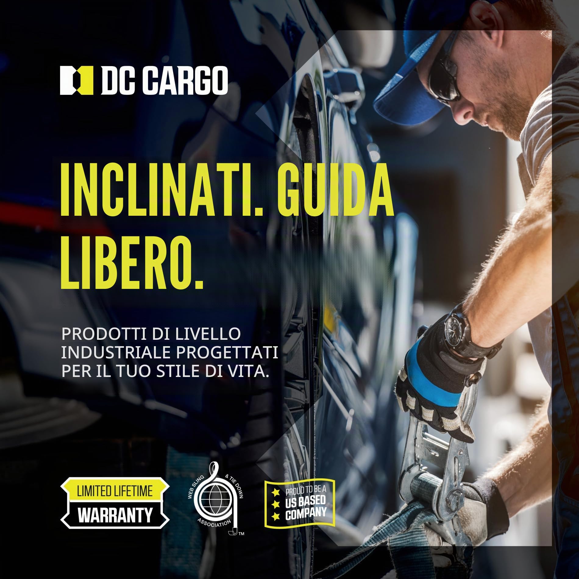 DC Cargo - Cinghie a cricchetto retrattili per auto, resistenti, in acciaio inox, confezione da 2 pezzi, 2,5 cm x 1,8 m, cinghie retrattili a cricchetto per barche, moto d'acqua, moto, ATV, resistenza