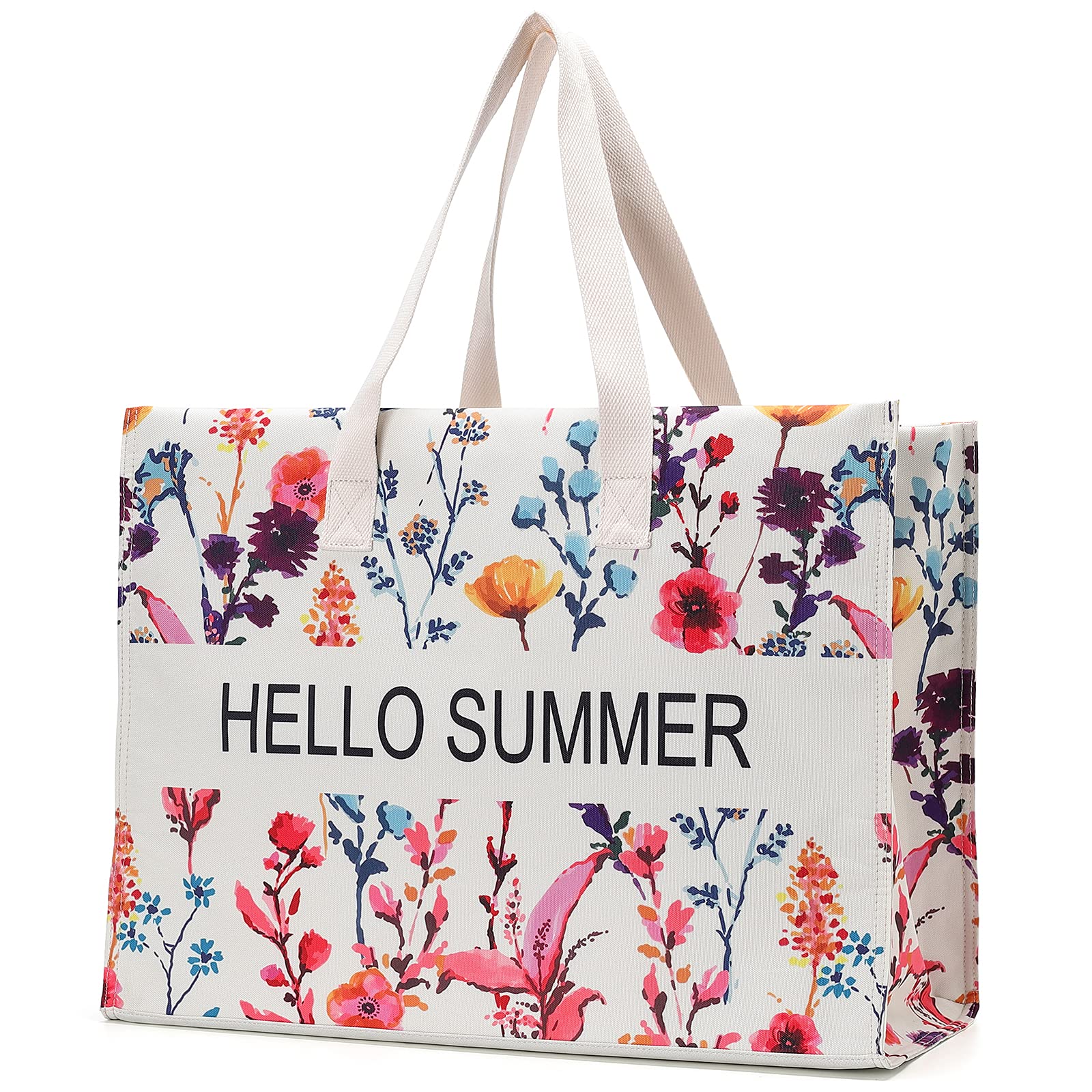 JANSBENpara Mujer XXL Bolso de Hombro Shopper Bolso de Playa de Lona, ​​Bolso de Playa Grande 48L, Bolsos de Hombro, con Cremallera (Flower, XXL)