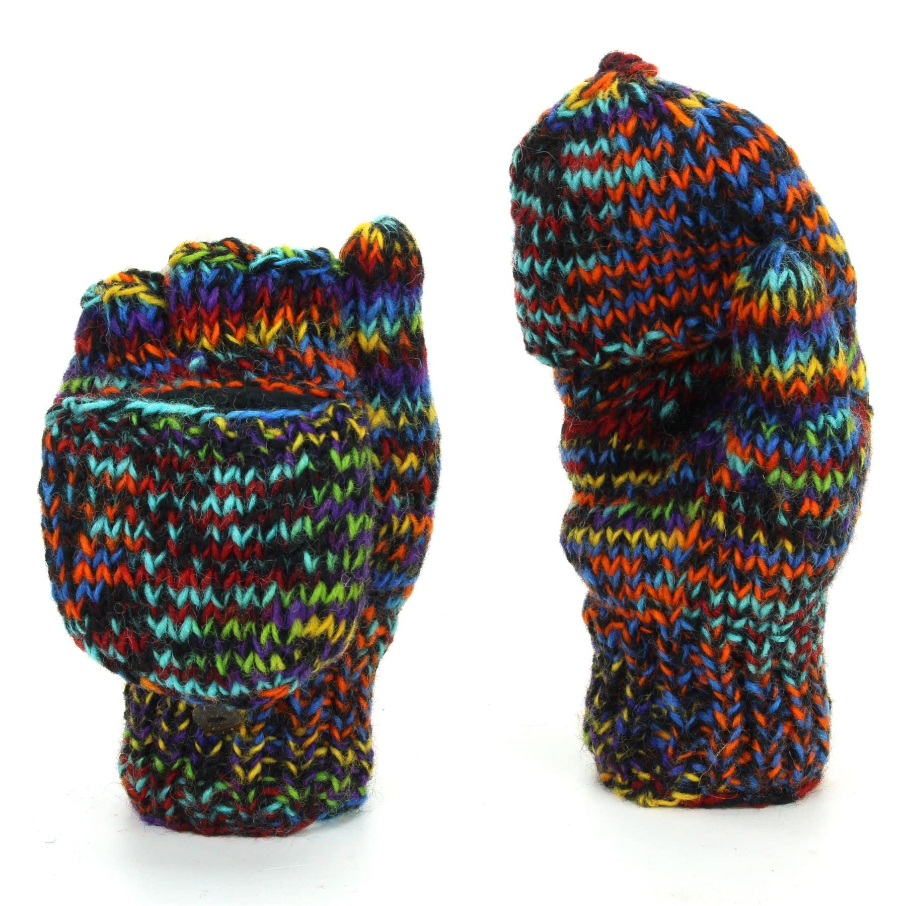 LOUDelephant Hand Knitted Wool Shooter Gloves - SD Black Rainbow