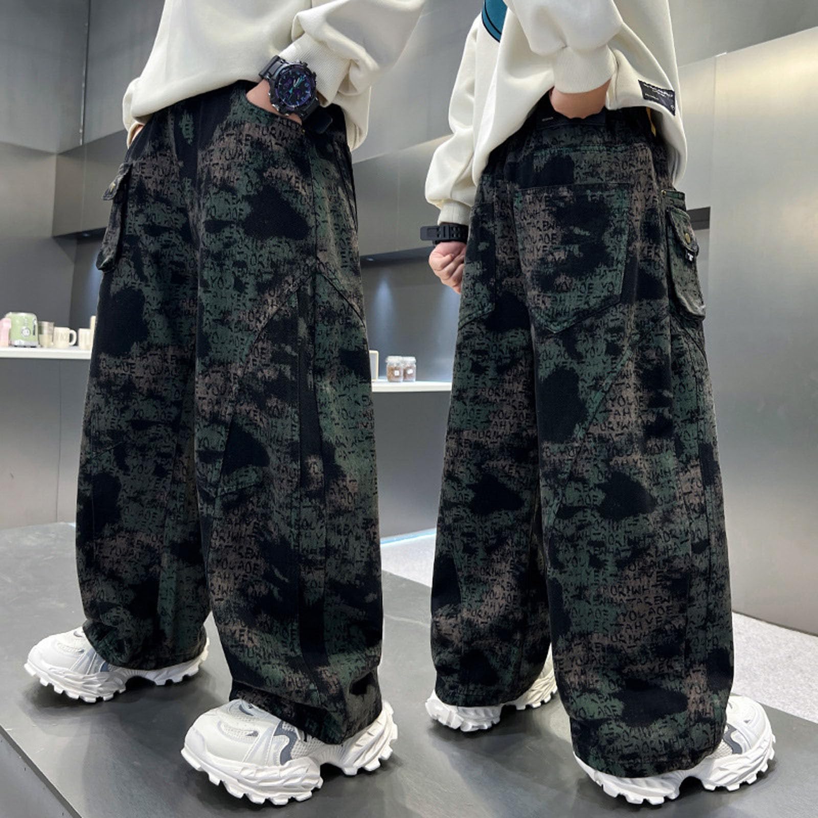 Genérico Vaqueros Elasticos Niño Pantalon Baggy Jeans Cintura Elástica