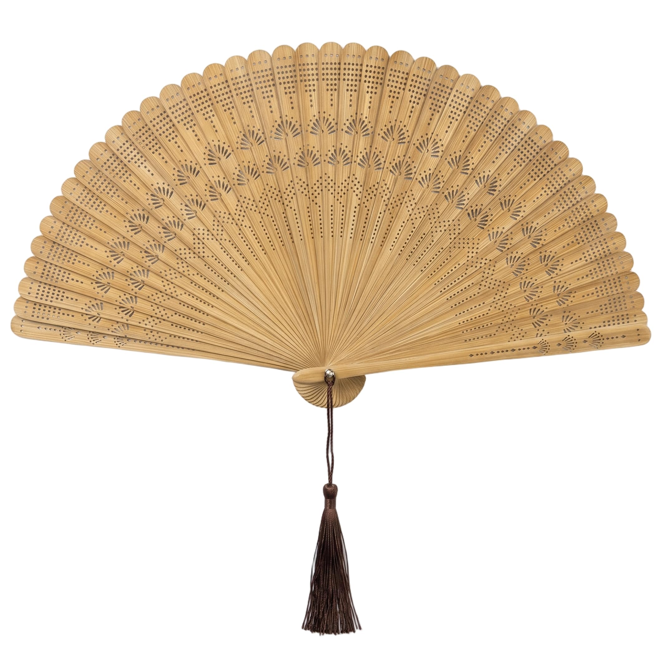 Tsawntd Bamboo Fan, Chinese Style Decorative Foldable Fan for Performance, Photography, Summer Outdoor, 12 Inch, Light Brown