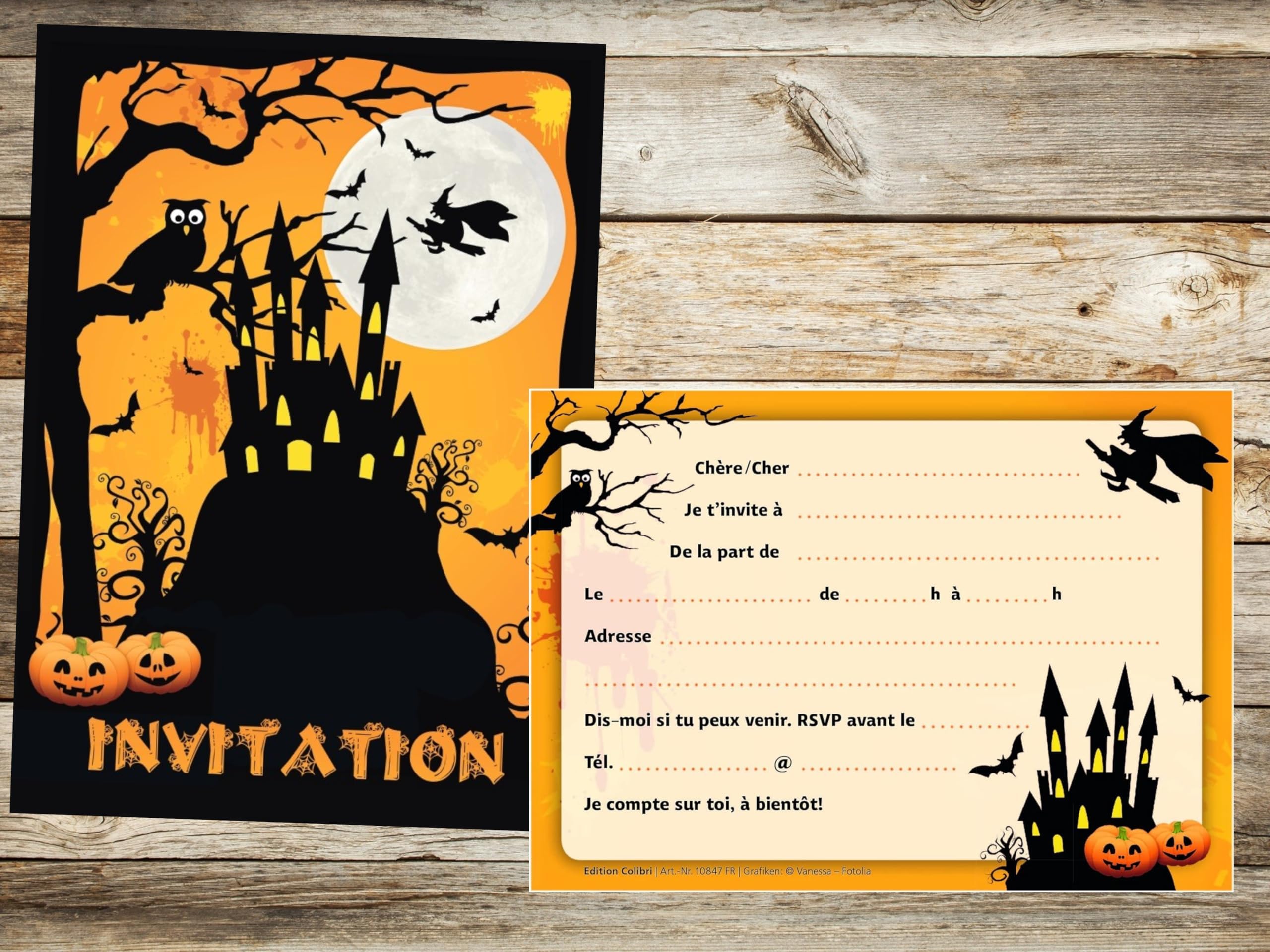 Edition Colibri 10847 French Halloween Invitation Cards for a Halloween Party Made in French, Orange-black, 14,8 x 10,5 cm - Image 4