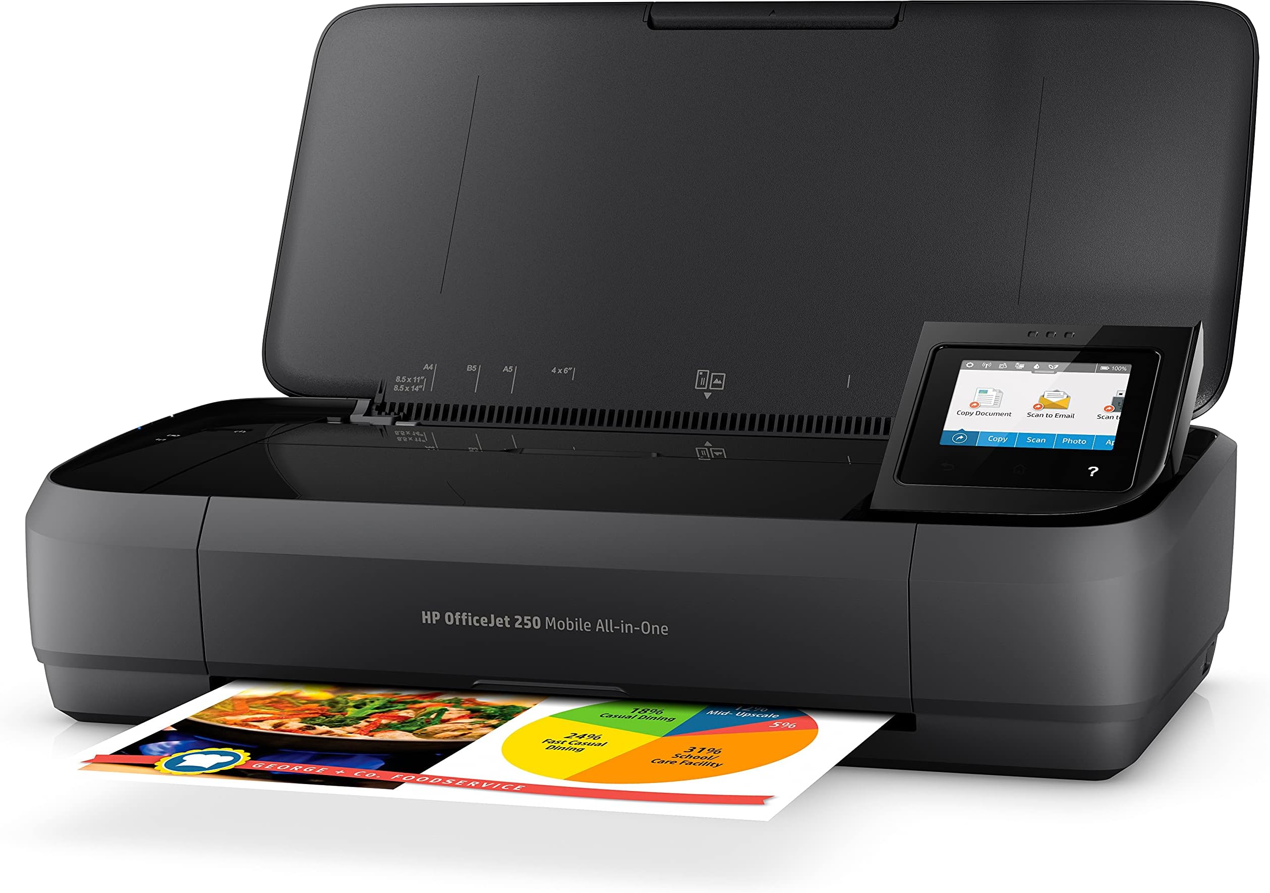 HP OfficeJet 250 Mobile All-in-One Printer | Print, scan, copy | Up to A4 Colour | Automatic document Feeder | USB 2.0, Wireless, Wifi Direct 7 BLE | Long-lasting battery life | Fast Charge | Black
